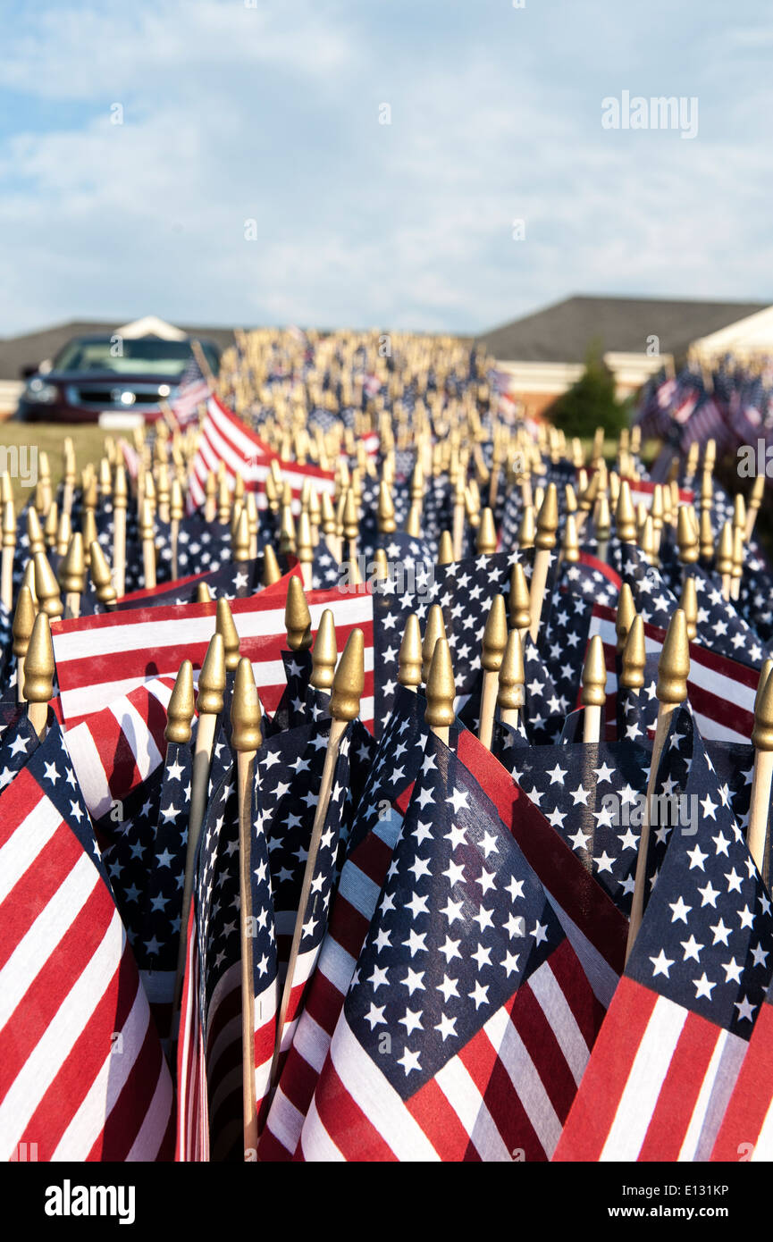 Rows of handheld U.S.A. American Flags displaying the stars stripes ...