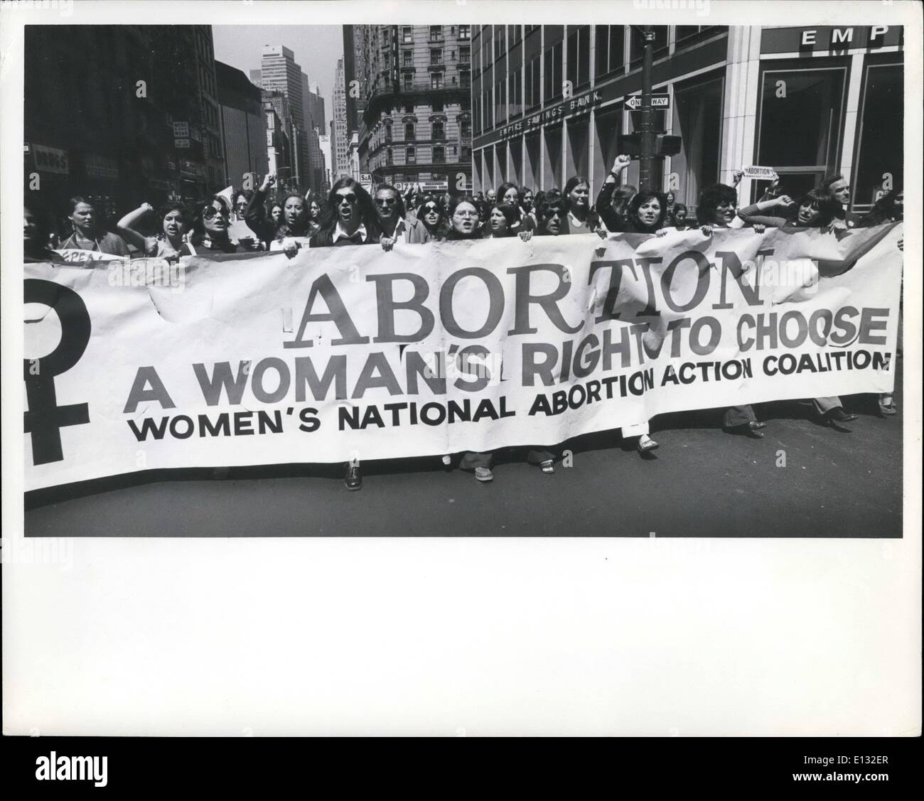Feb. 26, 2012 - Women's Lib abortion demonstration, Union Square, NYC, May 6, 1972 Demonstration against the repeal of New York State's Abortion law. Women's Lib and other organization demonstrated at Union Square with mostly young female marchers equipped with a variety of signs, banners and buttons, for the upholding of New York's one year old Liberal abortion law. Stock Photo
