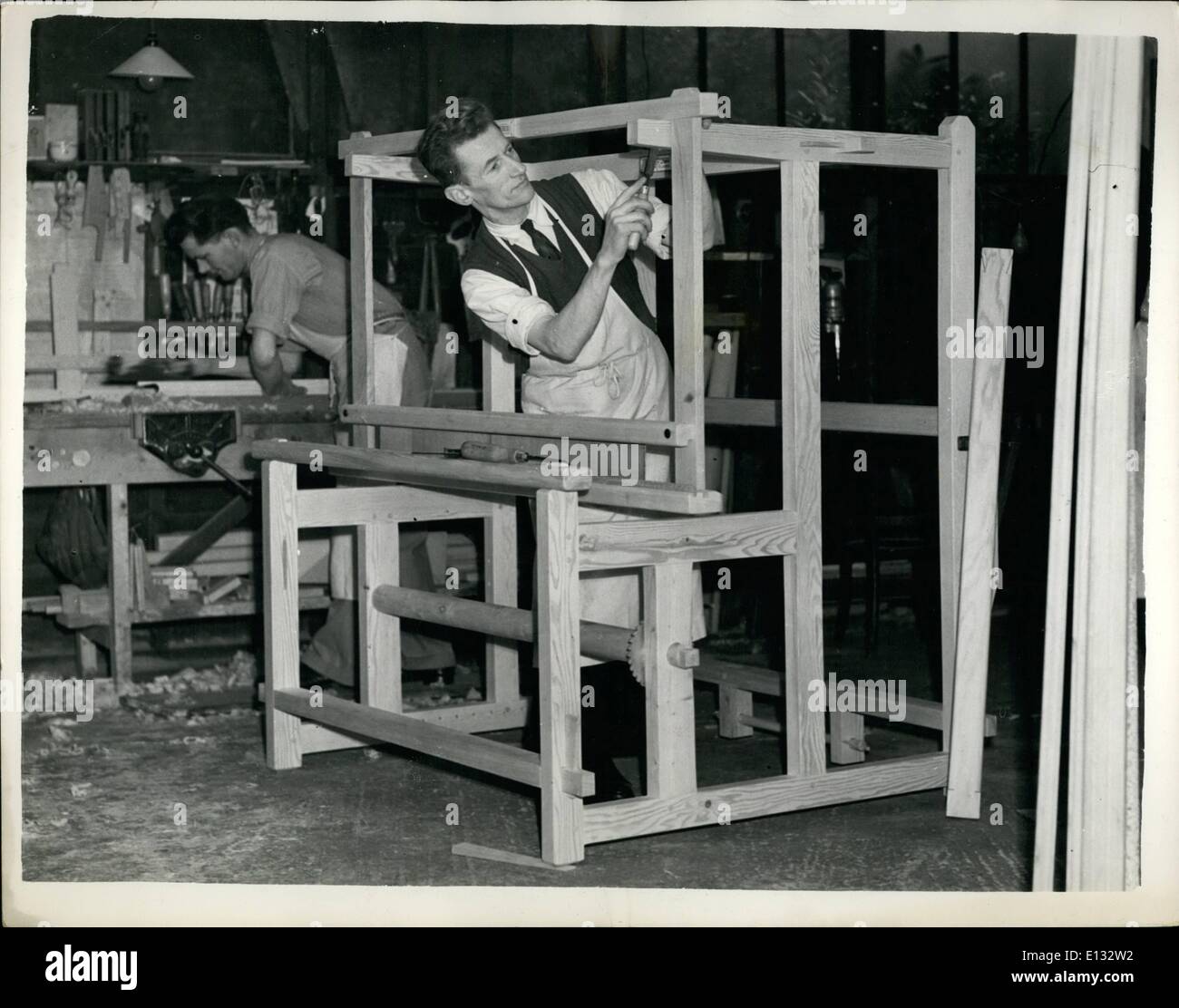 Feb. 26, 2012 - New loom being constructed for manufacture of material for Princess Anne's woollen coat; Miss Mary Keer 24 year Stock Photo