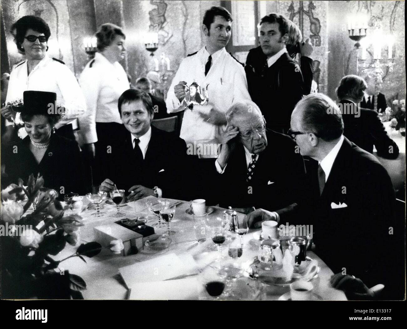 Feb. 26, 2012 - Queen Margareth of Denmark, Olof Palme, Gustav VII Adolf King of Sweden and speaker All at the lunch talk in Stock Photo