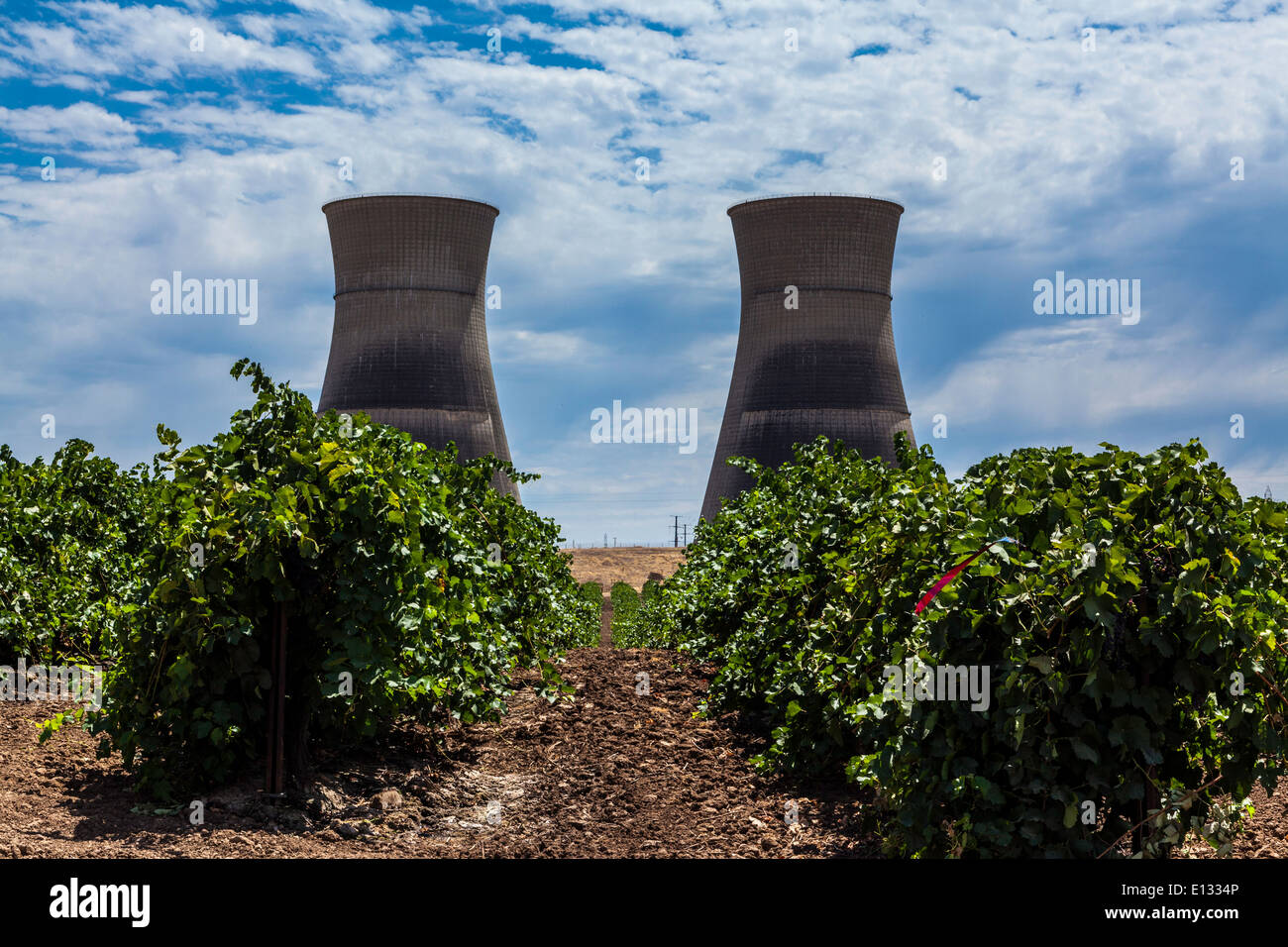 Cooling towers at decommissioned Rancho Seco nuclear power plant Stock