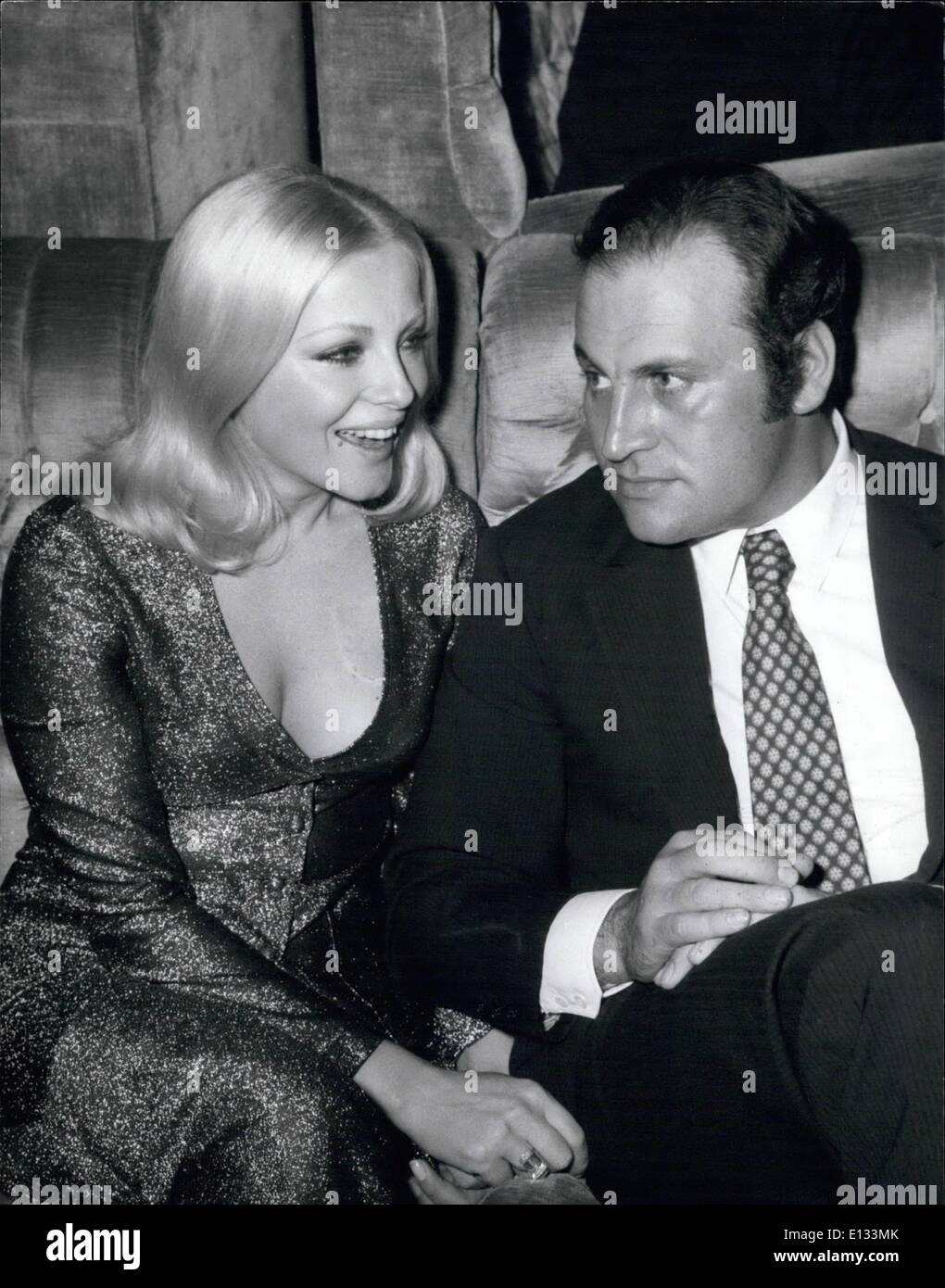 Feb. 26, 2012 - Great part offered by the well-know press agent Enrico Lucherini, at the occasion of 10th anniversary of his activity on the world of the screen. Photo shows blonde actress Virna Lisi, and her husband Franco Pesci. Stock Photo