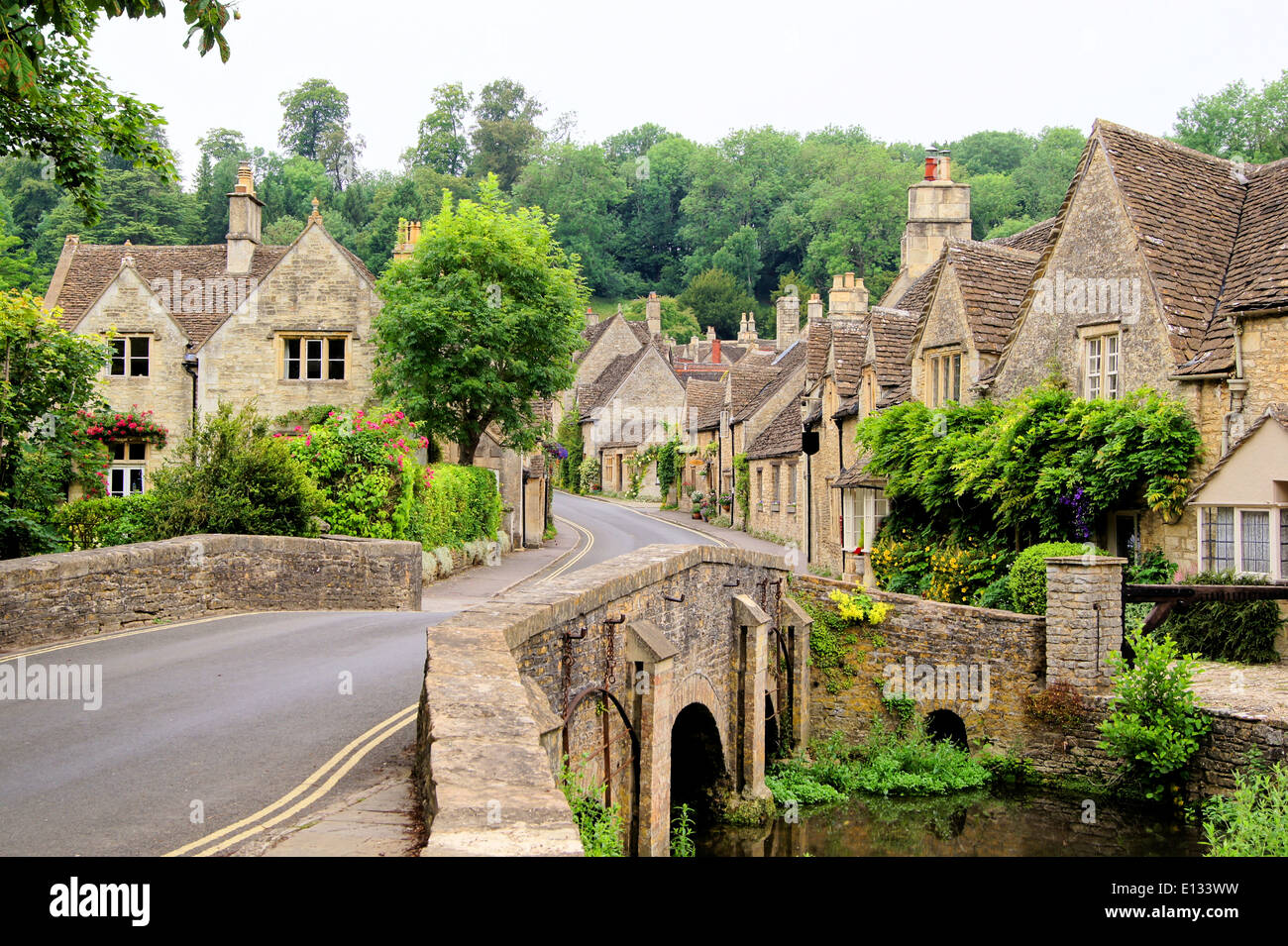 Picturesque Cotswold Village Of Castle Combe England Stock Photo
