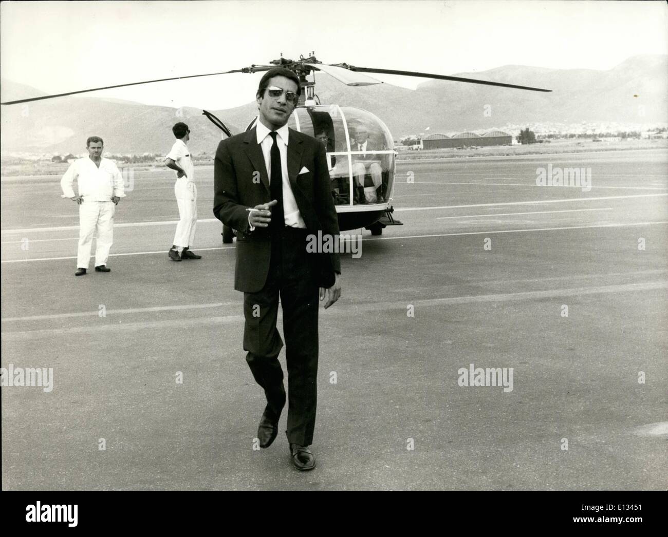 Feb. 26, 2012 - Alexander Onassis posed with his private helicopter at the Athens Airport, the place where he was killed in January 1973 when his plane was crashed soon after it had taken off. Stock Photo