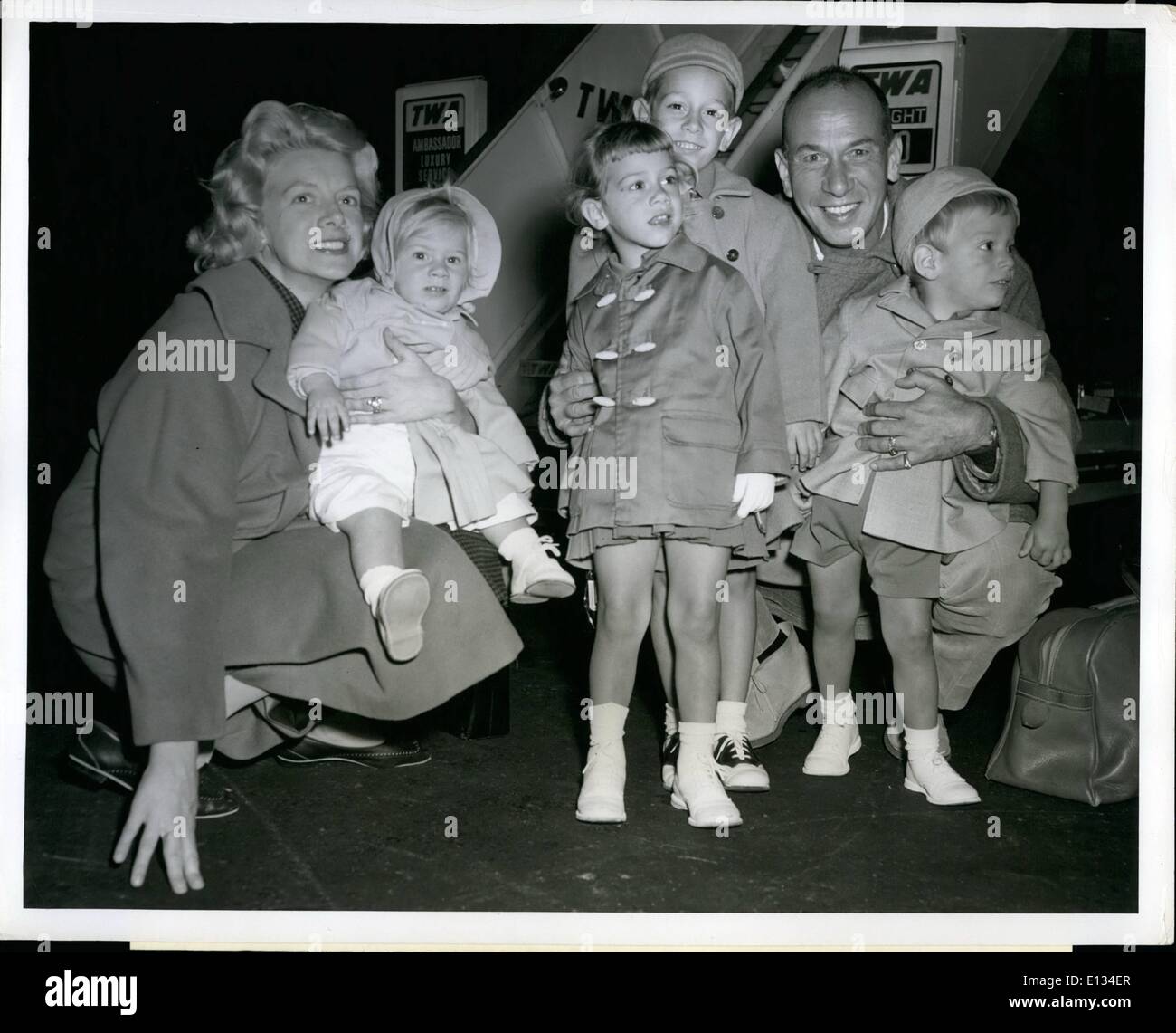 Feb. 26, 2012 - N.Y. International Airport, Nov. 2. Jose Ferrer, his songbird wife, Rosemary Clooney, and their children, left to right: Monsita, 1, Maria, 3, Miguel, 4 &frac12; and Gabriel, 2, Jetted into town via TWA from Los Angeles. They Plan to stay in New York for a while. The senior Ferrer will direct a broadway play. Stock Photo