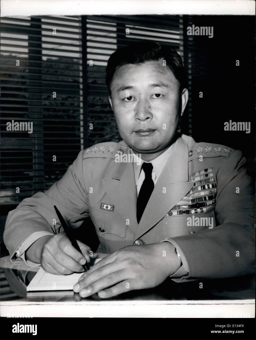 Feb. 28, 2012 - Founded Korean Counter-Intelligence: Chief of the Forces of the Republic of Korea, General Sun Yap Paik, was bron thirty-nine years ago in Pyonyang, present capital of Communist North Korea. He graduated from the Military Academy in Manchuria, later joining the Manchurian Army in 1942 while Korea was under Japanese rule. With the fall of Japan he joined the Korean Constabulary and in 1948 founded the first Korean Counter-Intelligence Corps. Later he led an Army division to recapture his home town from the communists. He has made several visits to the U.S Stock Photo