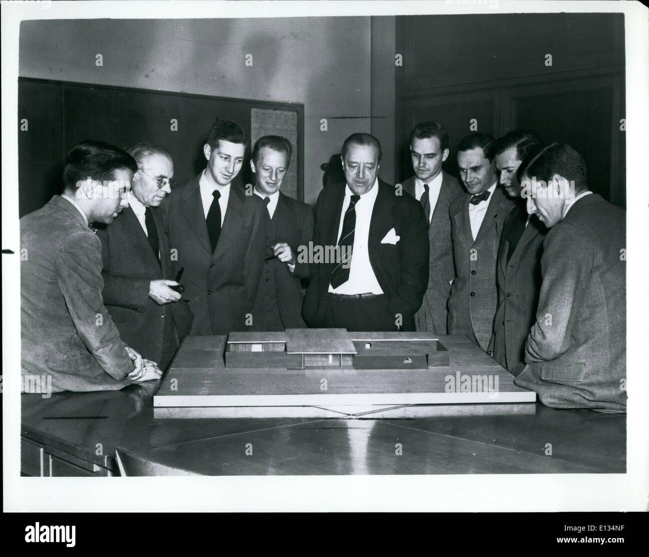 Feb. 26, 2012 - Giant of the Skyline: Mies Van Der Rohe: Ludwig Mies van der Rohe, center, surrounded by students at Illinois Institute of Technology, December 1947. Stock Photo