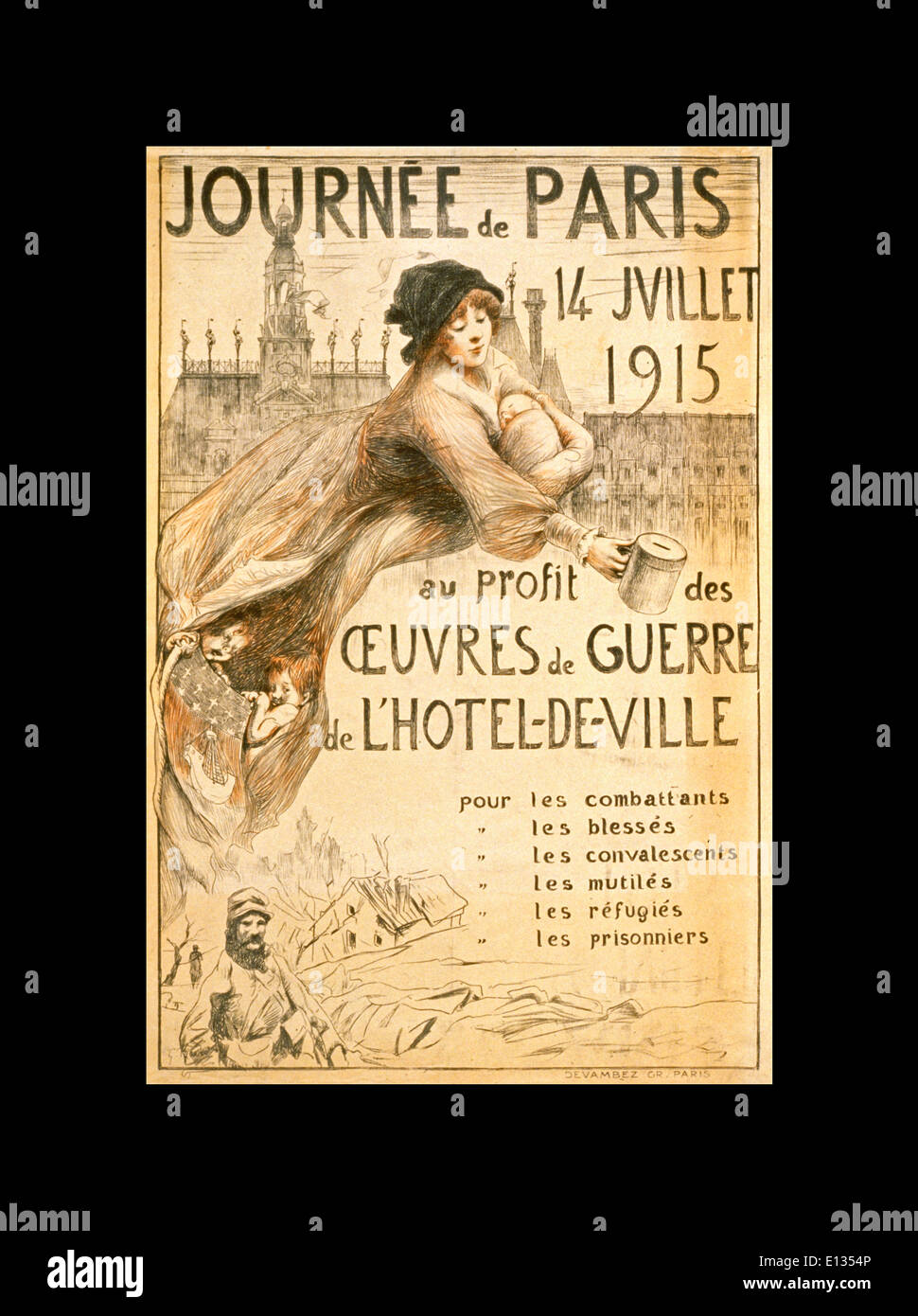 WW1 poster Paris France appeal for charity to soldiers refugees prisoners etc 1915 Stock Photo