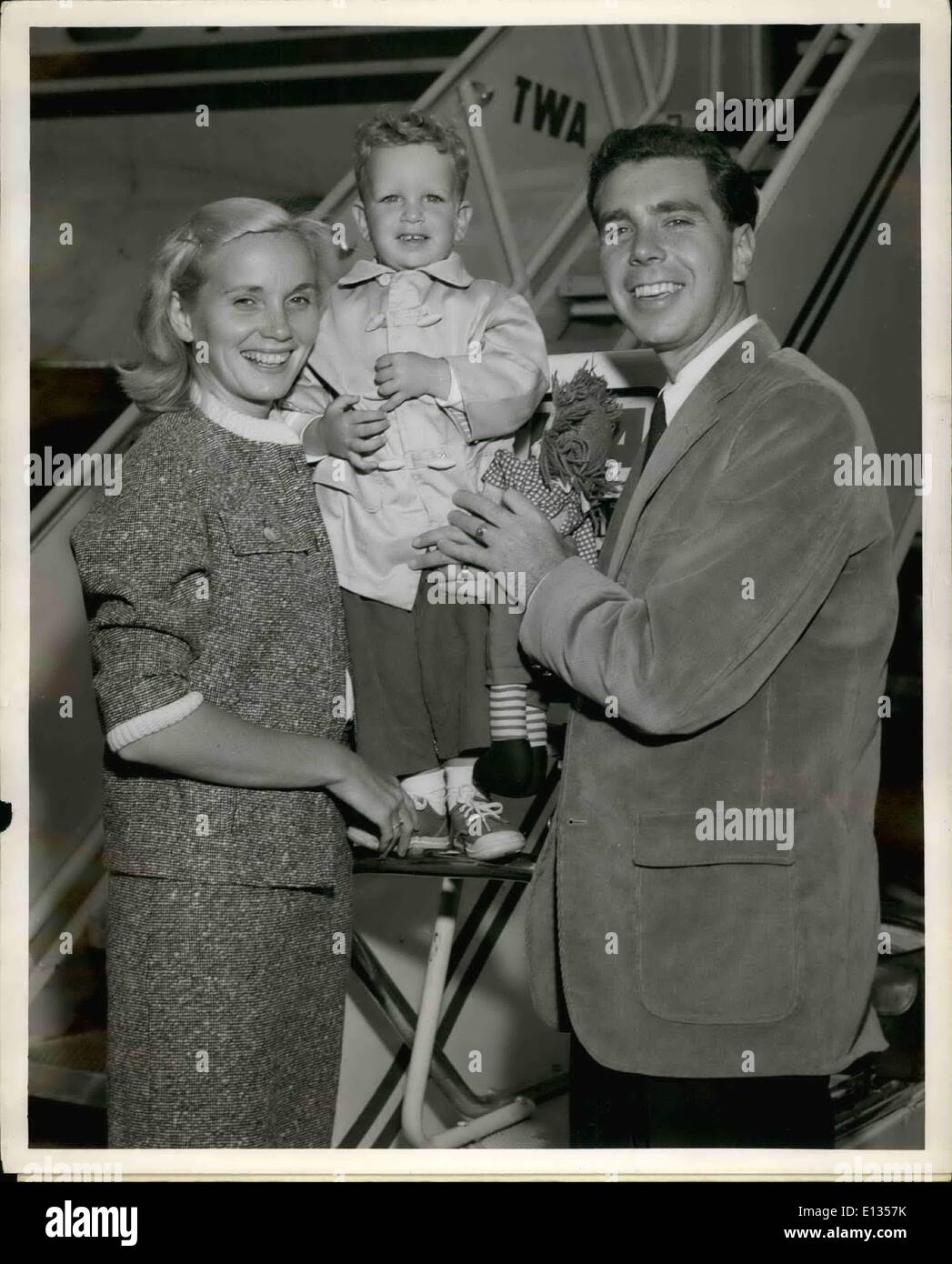 Feb. 28, 2012 - Iddlewild Airport, N.Y., May 27 - Eva Marie Saint, Star of the film version of ''Hatful of Rain'' Arrives here this morning via TWA, accompanied by her husband, Jeffrey Hydan, and son, Adrell, 2 years old. They're here for the premiere of the picture. Stock Photo