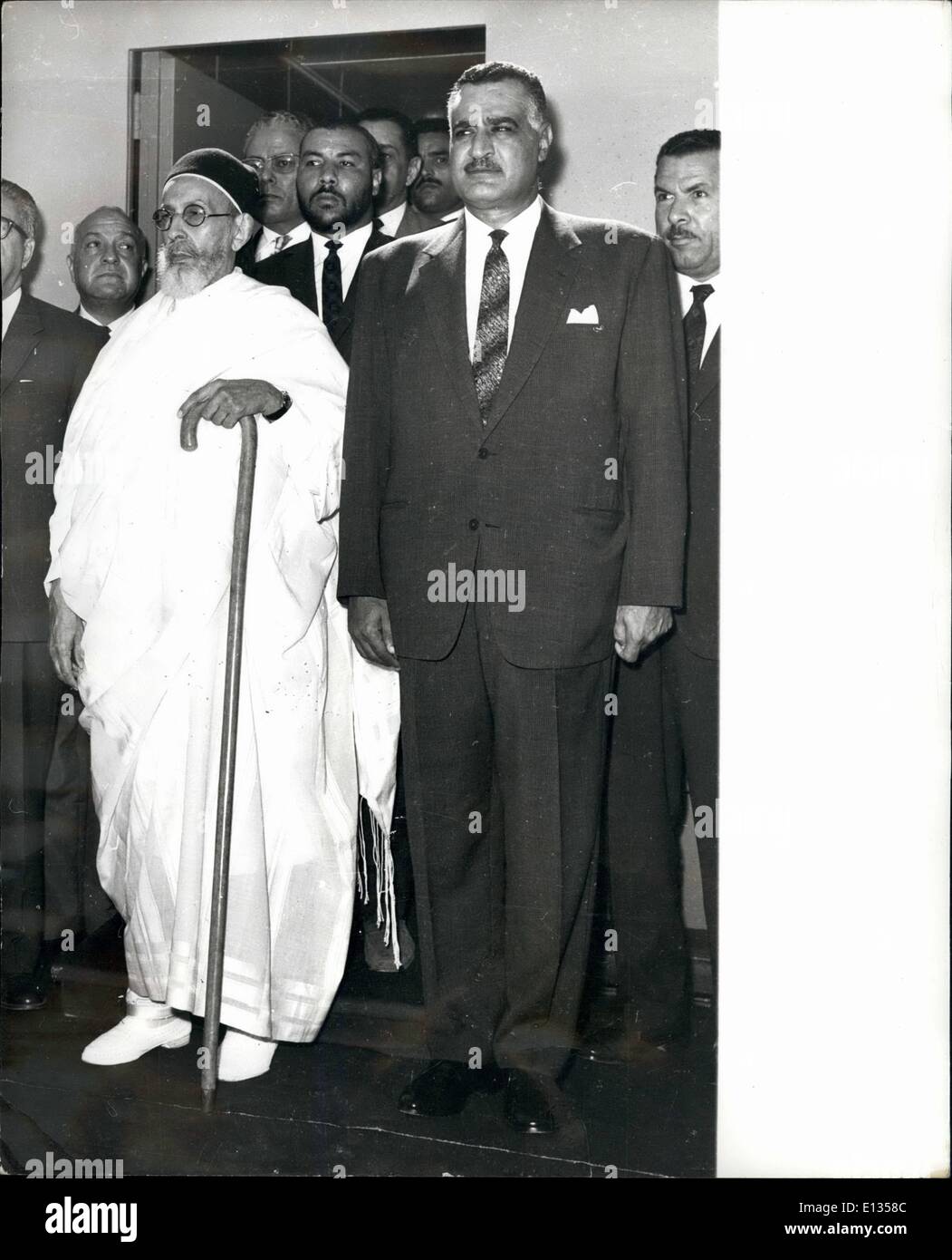 Feb. 28, 2012 - Old friends Nasser and King Idris: While deposed Libyan ruler King Idris waits in Greece for developments in his own country, he must also remembers the days when was a close friend of Egypt's President Nasser. Will Nasser change his attitude and support the old king, or will he stand back and even actively support the new revolutionary party in Libya? This stock picture well illustrates the old friendship and was taken in 1914 when the King was welcomed in Cairo and Alexandria for an Arab Summit meeting. Stock Photo