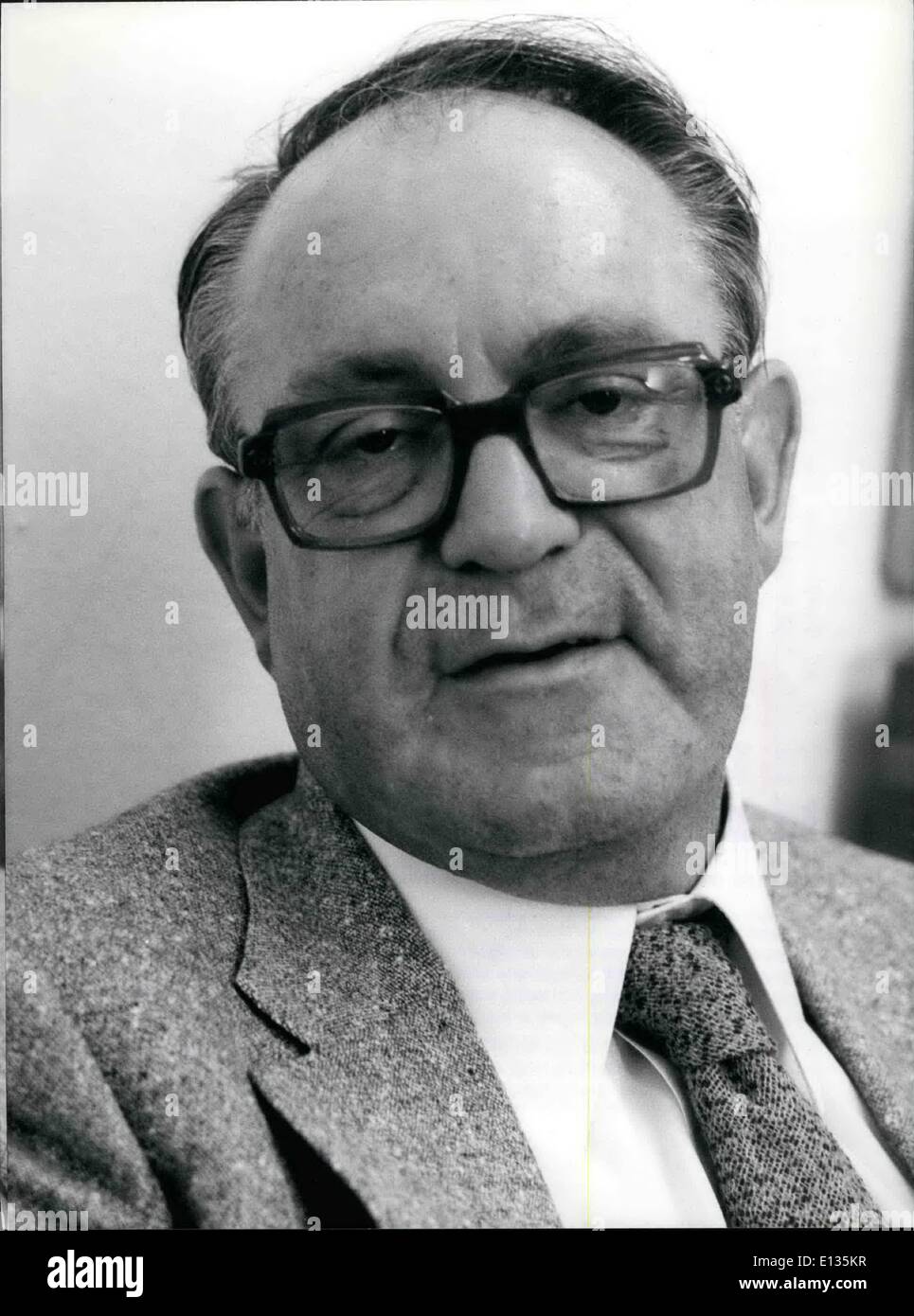 Feb. 28, 2012 - Former Deputy Of Christian Democratic Union, Julius Steiner, Involved in scandal?: Former CDU deputy, Julius Steiner (photo), is admitting to several agencies of W. Germany to have abstained in the vote of no-conference in April 1972, opposition leader Brazel's attempt to take over Brant's place as chancellor - which mean rt voting against Barzel. Steiner strongly denies to have been birded. As to his collaborating with counter-intelligence of the Democratic Republic of Germany,m Steiner Declared that the Dept. for Internal Security had been informed accordingly Stock Photo