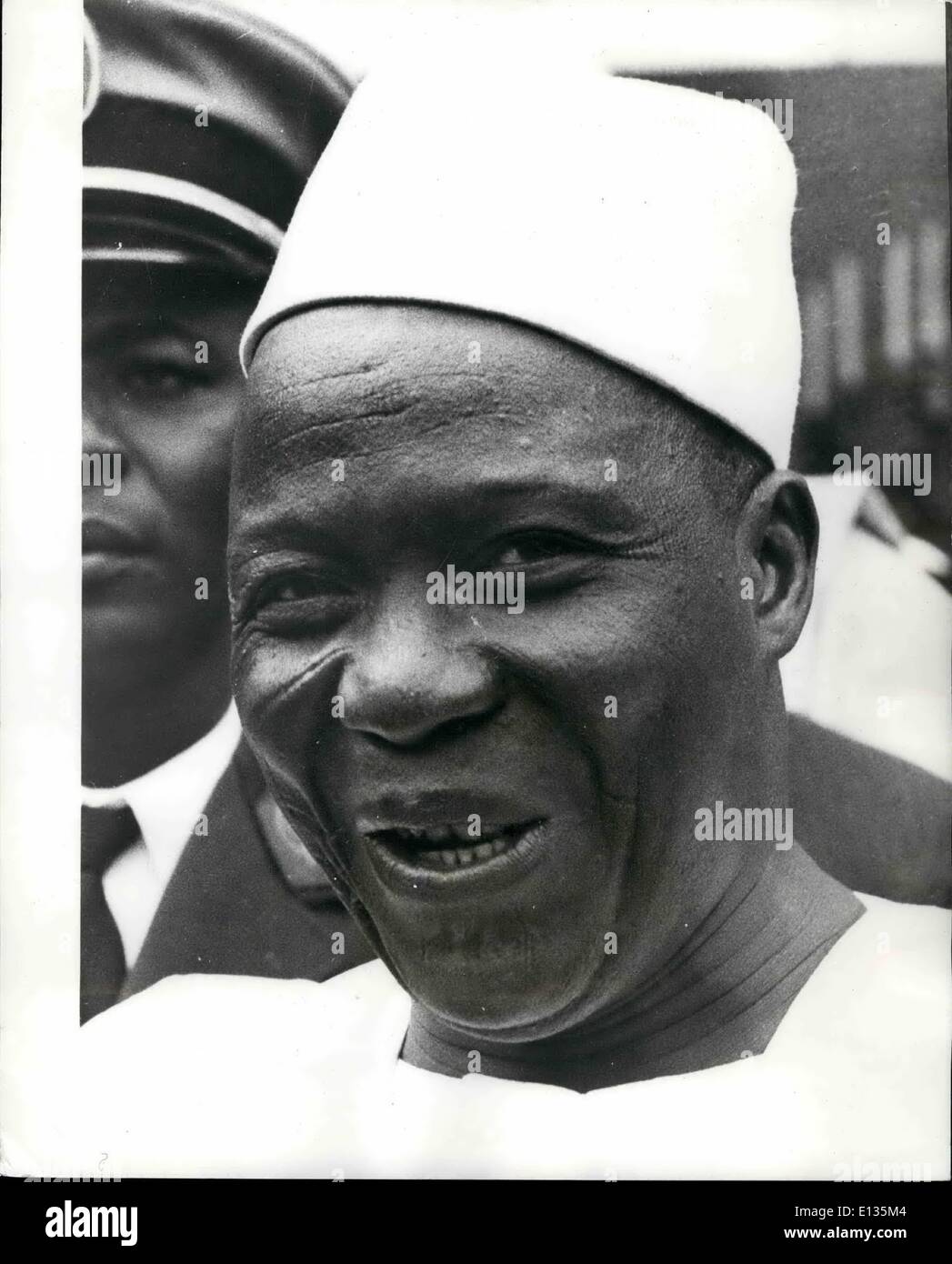 Feb. 28, 2012 - A Big Smile From One President To Another. Photo shows General Sangoule Lamizana, President of the Republic of Upper Volta, had a big smile for the French President, M. Pompidou, after the former's arrival in Paris yesterday. Stock Photo