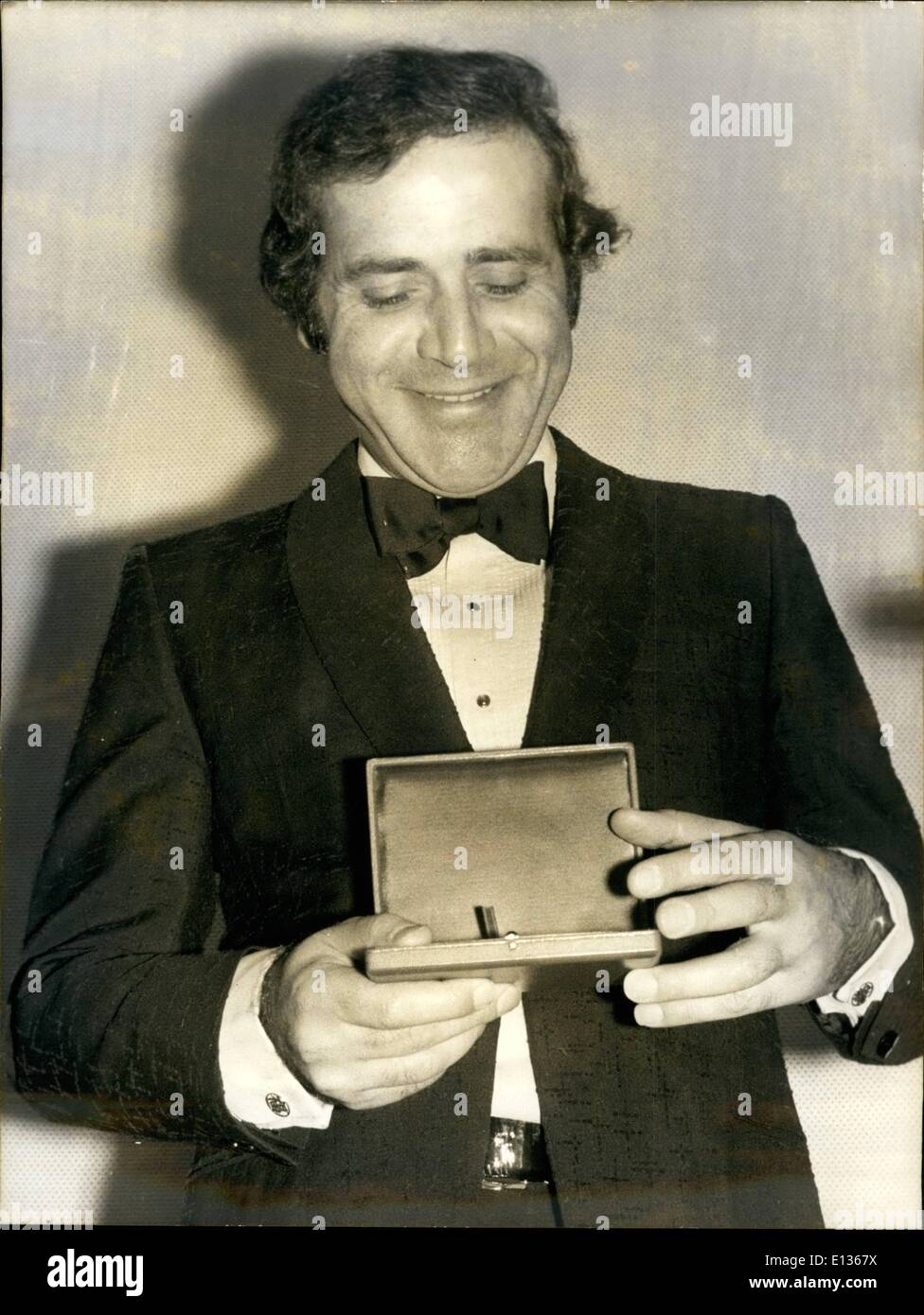 Feb. 28, 2012 - Cinema night trophy to Jean Yanne. A Cinema Night trophy was awarded to Jean Yanne, former T.V. entertainer and comedian, now actor and author. OPS: Jean Yanne pictured with his award. Nov. 24/72 Stock Photo