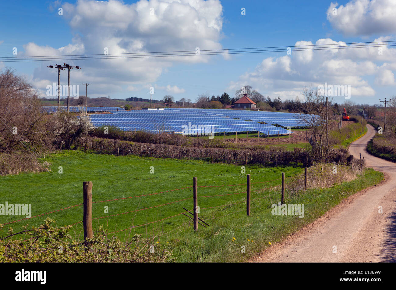 Solar farm on farmland near Wells Somerset Stock Photo