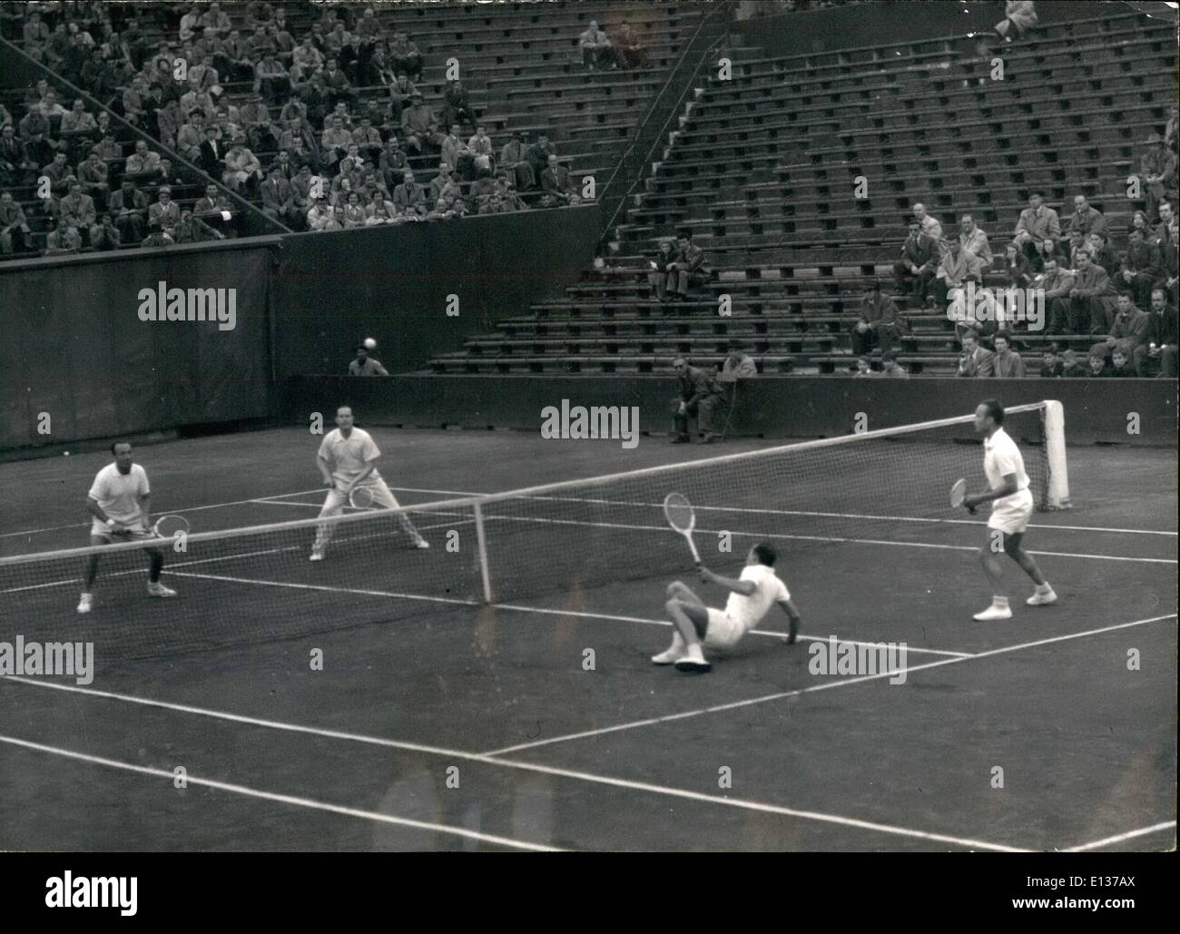Feb. 29, 2012 - Davis Cup: France versus Germany at Roland Garros: An incident of the the double: Goepfert (left) Von Cramm versus Ducis De La Haille. Stock Photo