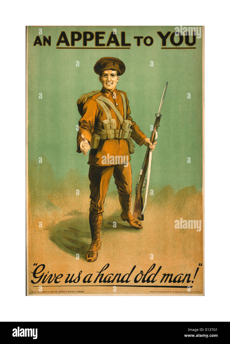 WW1 UK Recruitment propaganda poster in1914 showing a British soldier making an appeal to join up to the army Stock Photo