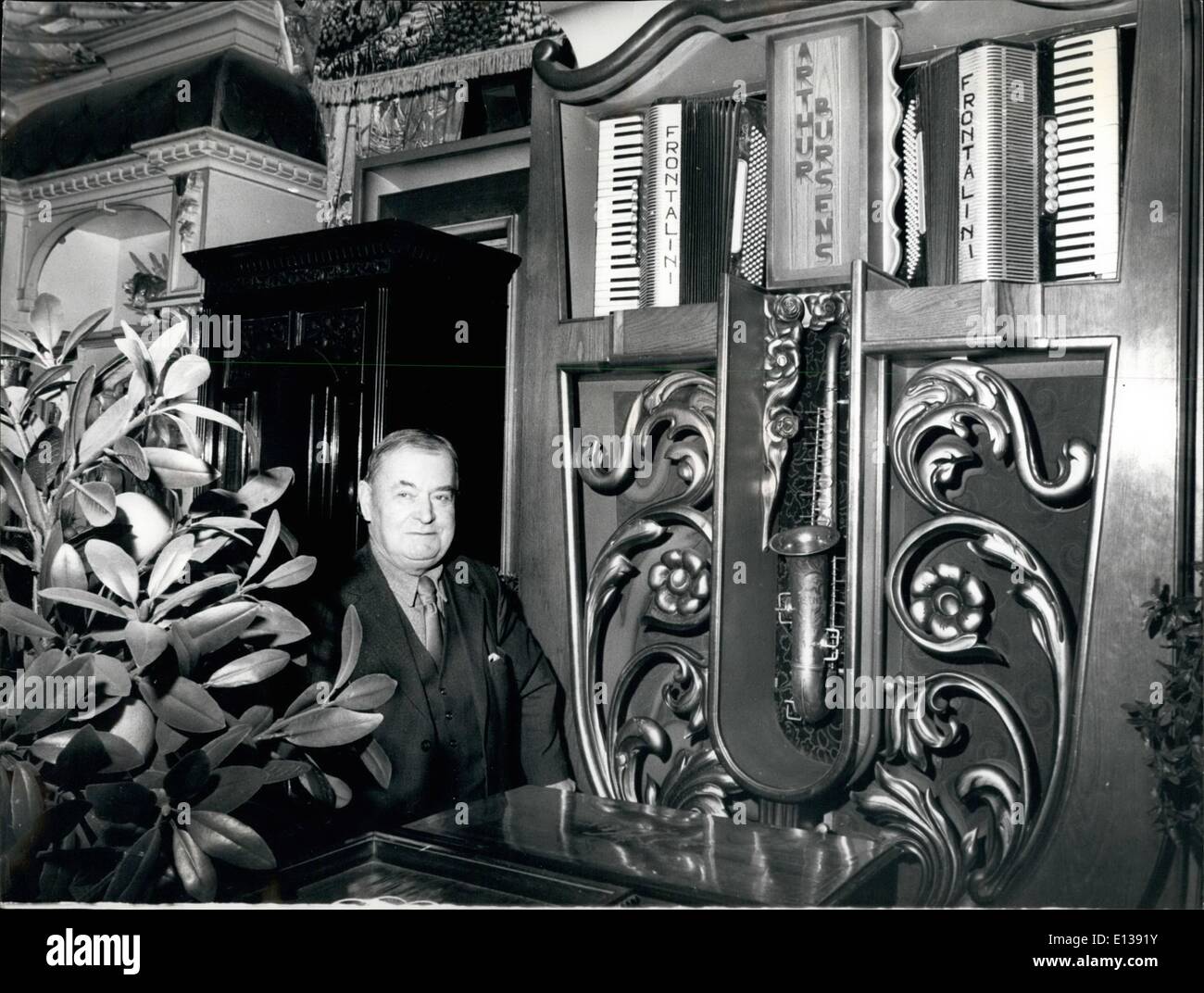 Feb. 29, 2012 - Charles proudly poses with his Arthur Bursen, dance orchestral organ of the early 1930's, from Belgium. Stock Photo