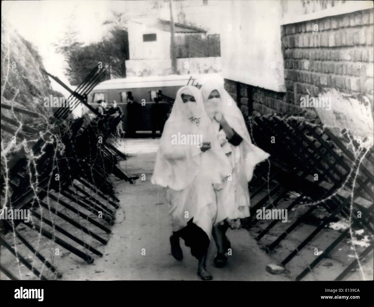 Feb. 29, 2012 - Referendum: Voting In Algiers. Photo Shows: Muslim women passing through barbed wires on their way to the polling station in Algiers this morning. Stock Photo