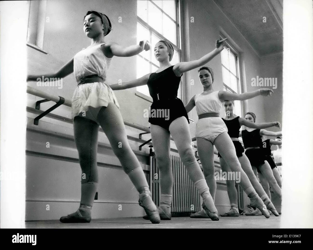 Feb. 29, 2012 - LIMBERING UP: BALLET PUPILS IN A FORMER ROYAL HOME: One hand on the bar, pupils at the Sadler's Wells Ball School, start their day with dancing practice in the studios - one of which has been dedicated to Pavlova. Stock Photo