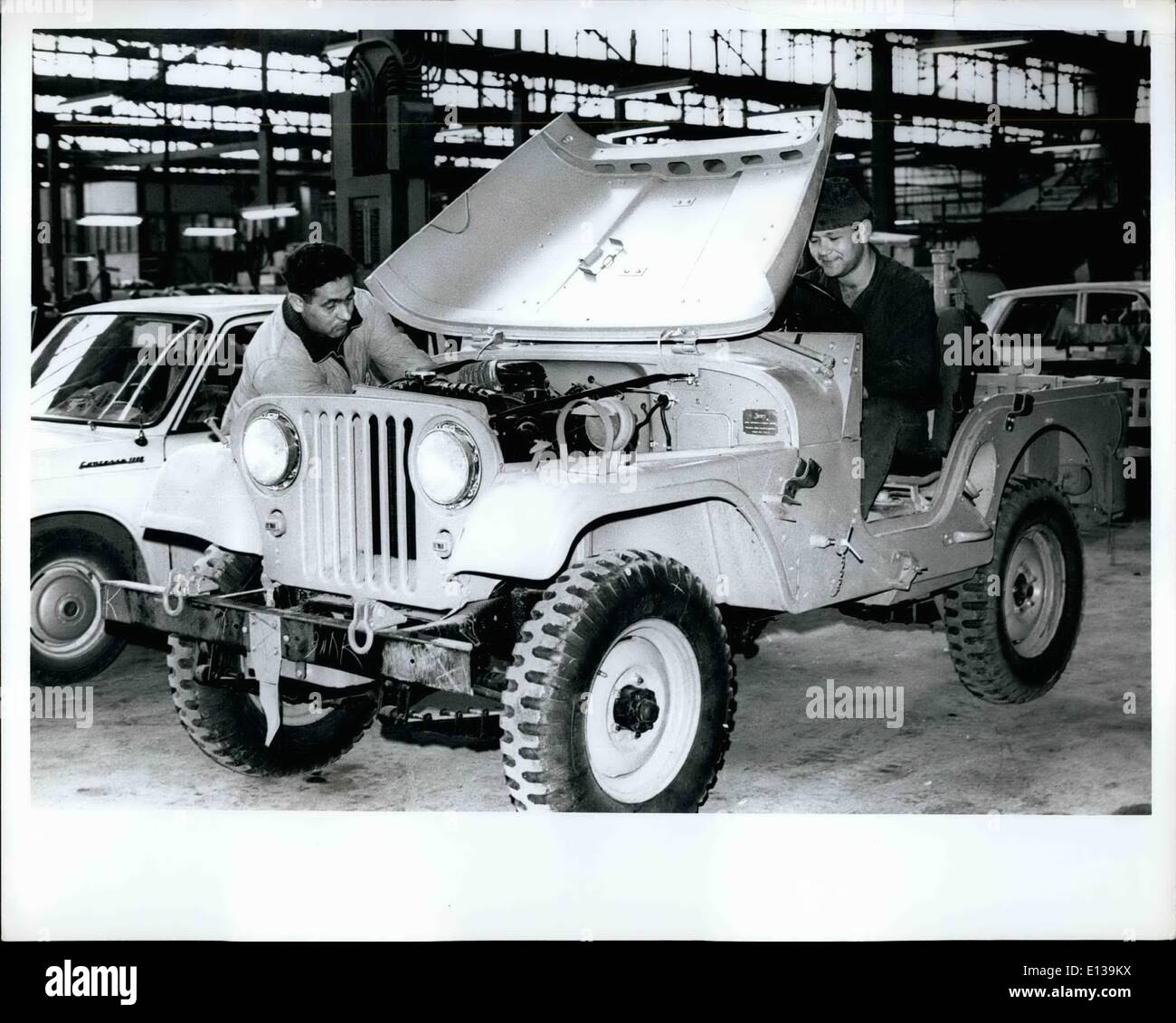 Feb. 29, 2012 - HAIFA, ISRAEL-- Kaiser-Ilin assembly plant just outside of Haifa. Here mechanics test-ride a new jeep, one of navy headed for African countries. in the 16 years in operation, 50,000 cars have been completed. engines and gears are imported. rest is Israeli-manufactured. factory has 700 employees. Stock Photo