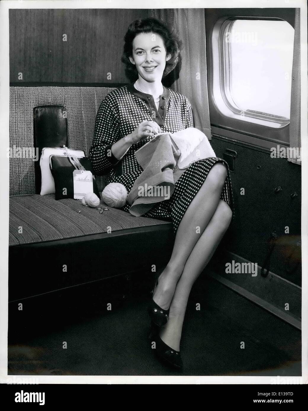Feb. 29, 2012 - Popular TV and screen star Vanessa Brown is seen working on her needle-point pillow hobby on her arrival aboard Stock Photo