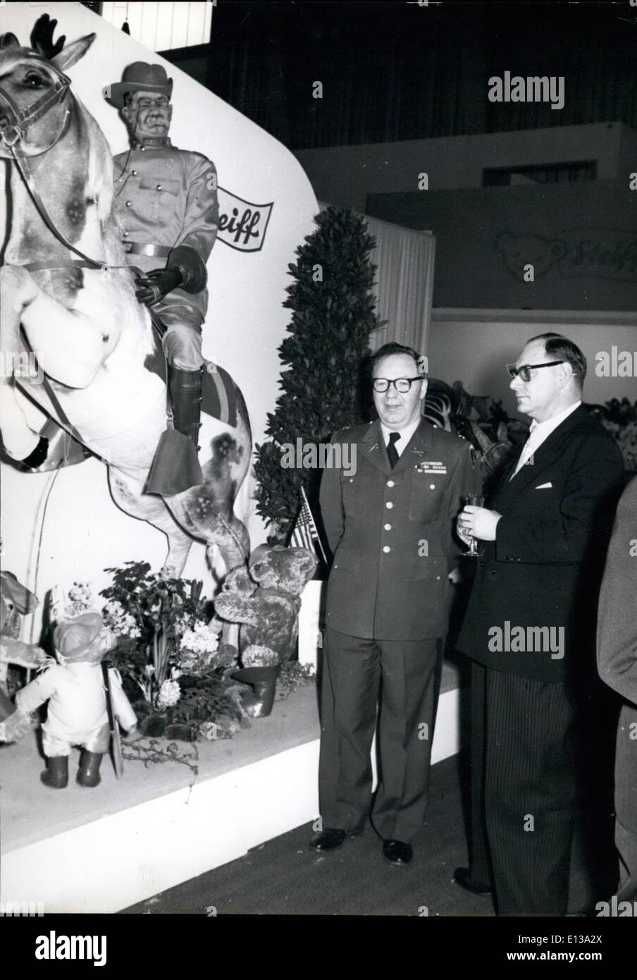 Feb. 29, 2012 - Lieutenant-Colonel Kuschner and Mr. Otto Steiff in front of the Roosevelt monument in the exhibition booth of the firm Steiff. Stock Photo