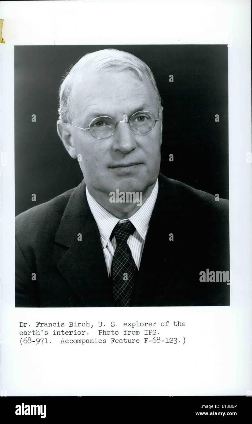 Feb. 29, 2012 - This article describes the work of Harvard geophysicist Dr. Francis Birch, one of 12 men to receive the 1967 National Medal of Science, the U.S. Government's highest award for distinguished achievement in science, mathematics and engineering. Stock Photo