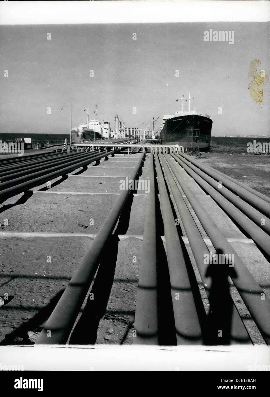 Feb. 29, 2012 - Looking along the oil lines which run from the storage tanks to the loading quads, alongside which lay two tankers - Atlantic lord(left) and British Dutchess. Stock Photo