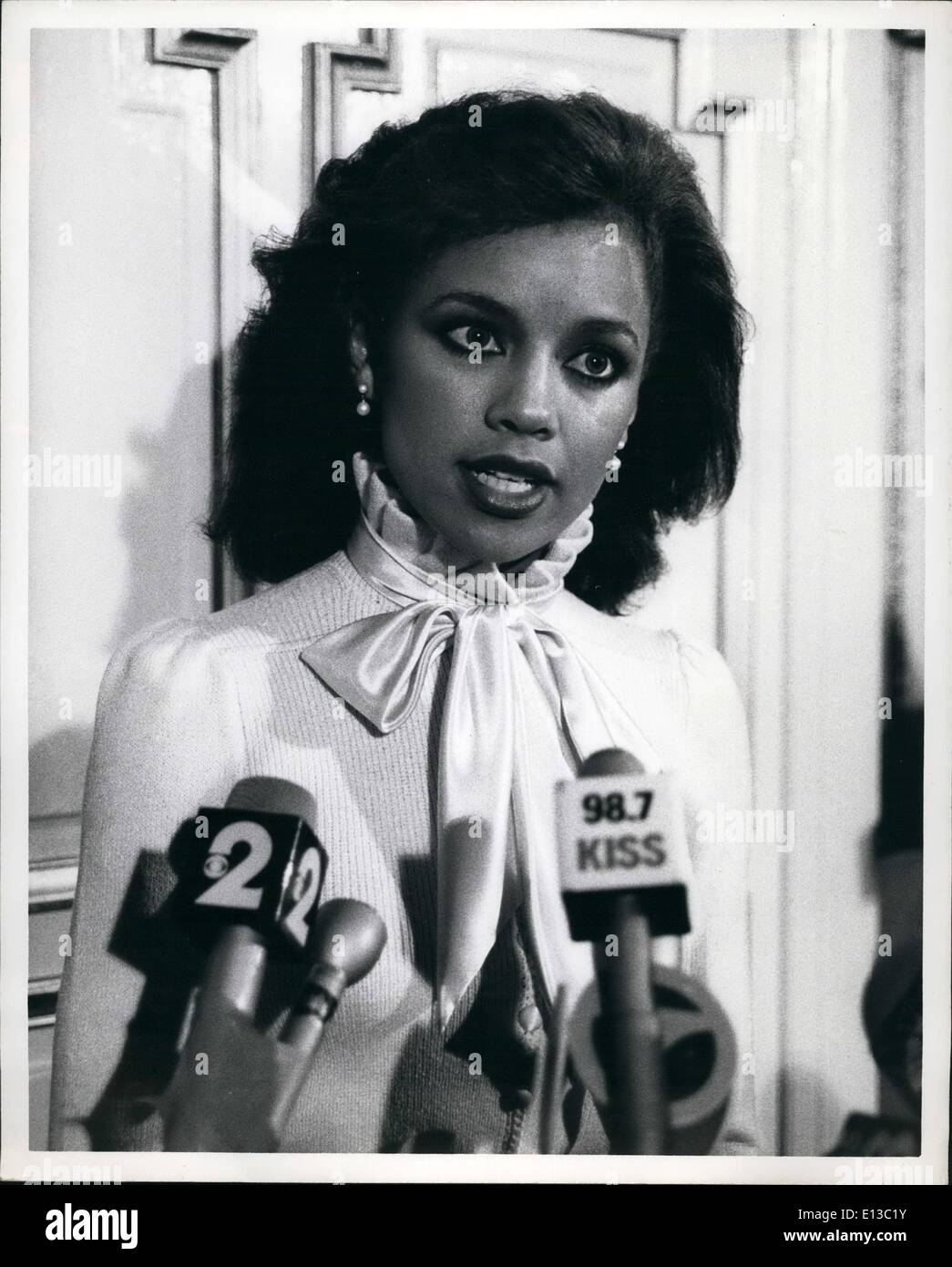 Feb. 29, 2012 - Vanessa Williams Becomes The First Black Miss America: Miss Vanessa Williams became the first black woman to win the Miss America beauty pageant in the 63 year history of the event in Atlantic City on September 18th 1983. Miss Williams is a 20 year old musical theater major at Syracuse University in New York State. photo shows. Miss Williams at a press conference in New York. Stock Photo