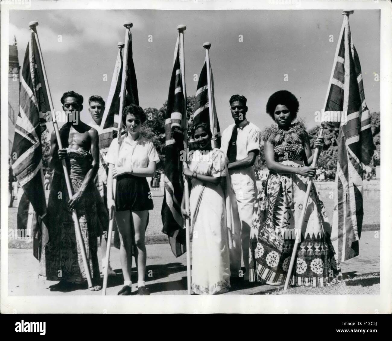 Feb. 29, 2012 - Fiji celebrates seventy five years of British rule.: The 75th anniversary of Fiji's cession to Britain was celebrated on October 10th. 1949, and was marked by military parades, a sports meeting to select athletes to compete in the Empire Games to be held at Auckland, N.Z. in Feb. 1950, and an exhibition to show the remarkable economic and social progress of the colony during the seventy-five years under British rule. Stock Photo