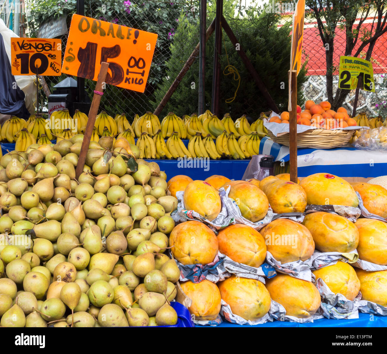 Assorted fruits for sale at a market stall, Mexico City, Mexico Stock
