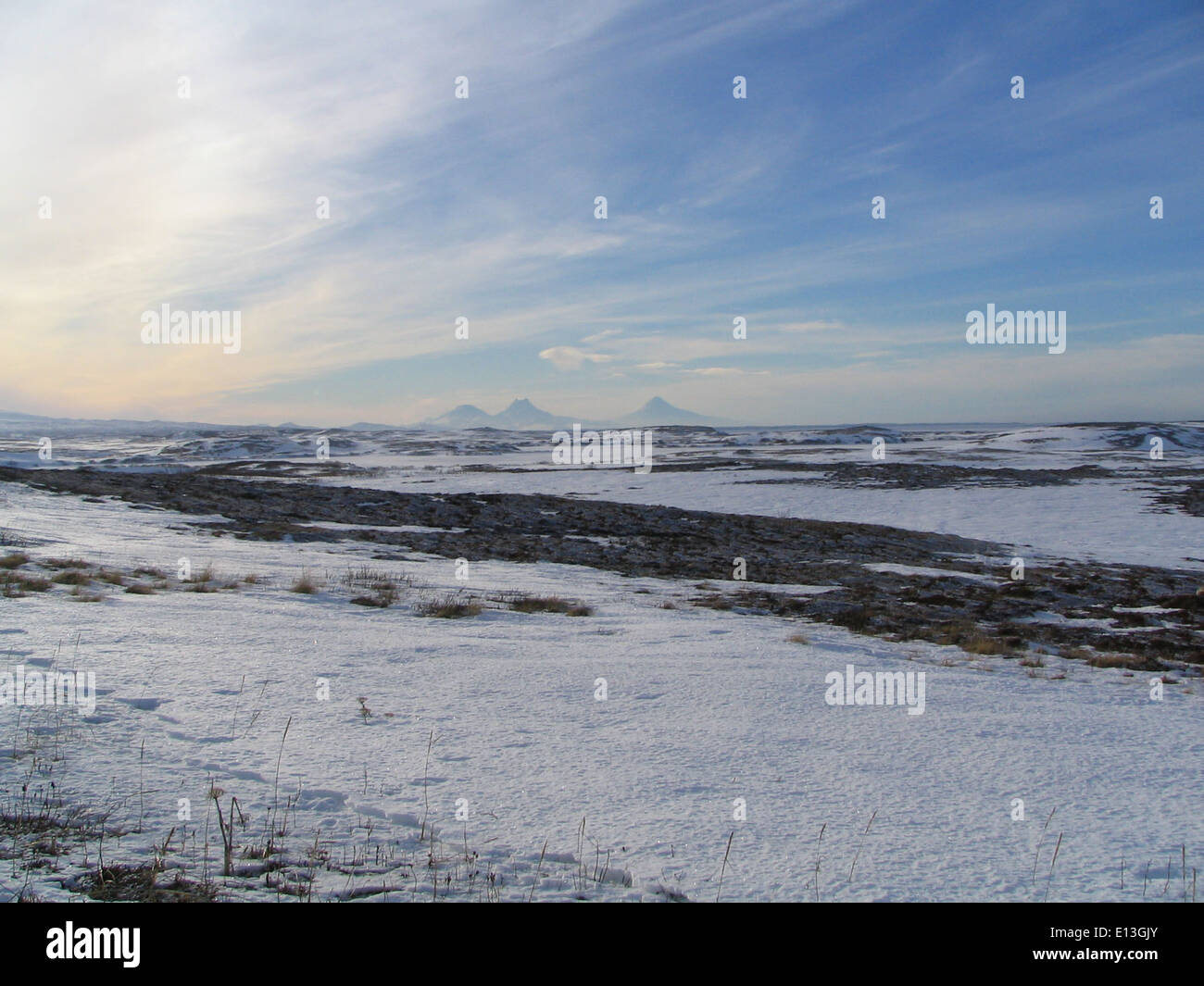 Glimpse of Unimak Volcanoes Stock Photo