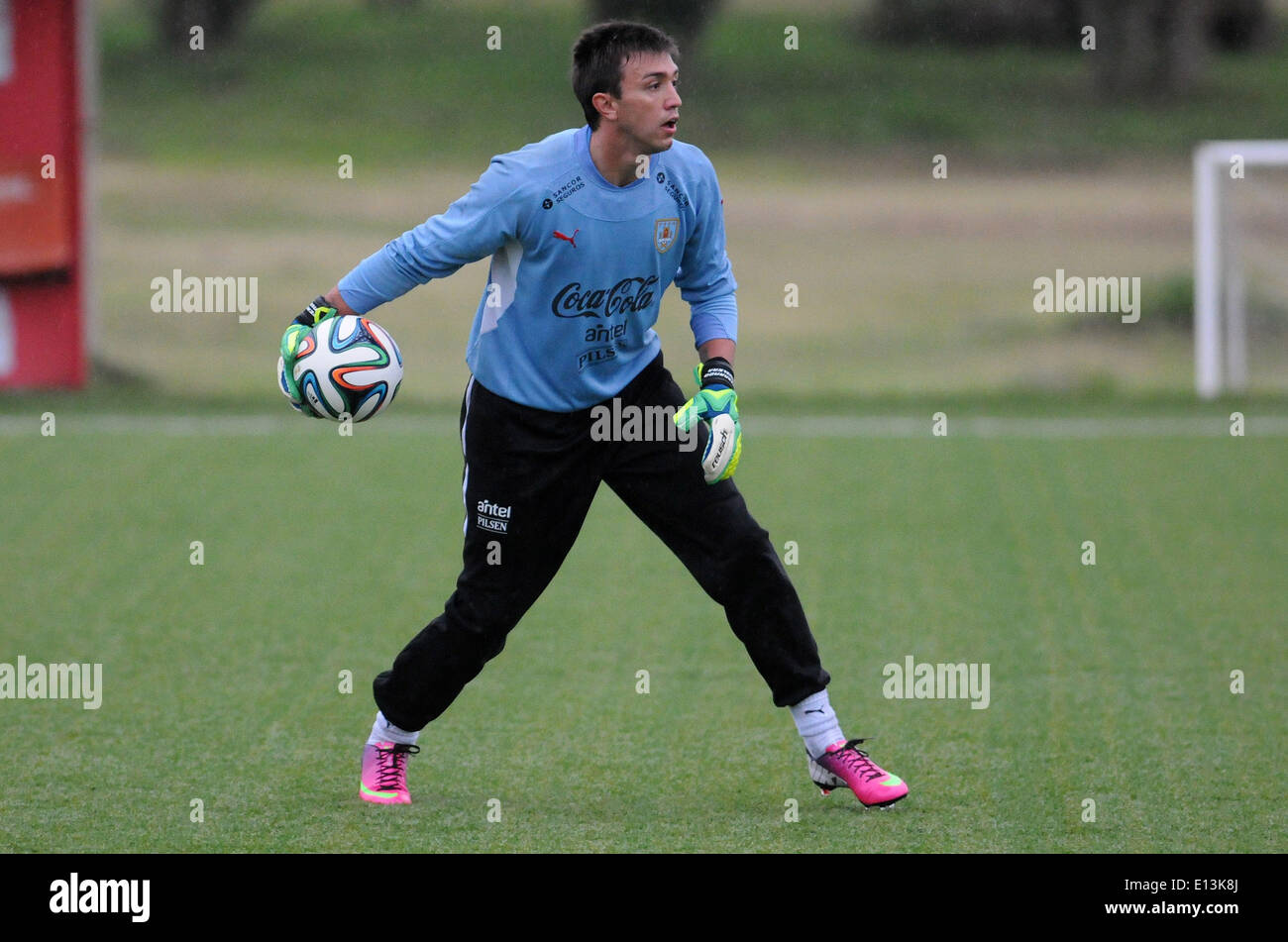Montevideo, Uruguay. 21st May, 2014. Uruguay's national team goalkeeper Fernando Muslera takes part during a training session before the FIFA World Cup, at Uruguay Celeste complex, in Montevideo, capital of Uruguay, on May 21, 2014. © Nicolas Celaya/Xinhua/Alamy Live News Stock Photo