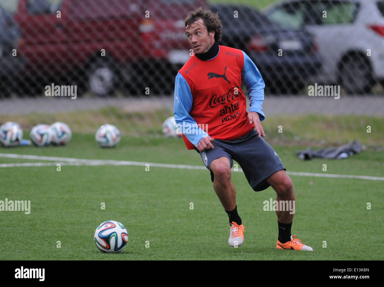 Montevideo, Uruguay. 21st May, 2014. Uruguay's national team player Diego Lugano takes part during a training session before the FIFA World Cup, at Uruguay Celeste complex, in Montevideo, capital of Uruguay, on May 21, 2014. © Nicolas Celaya/Xinhua/Alamy Live News Stock Photo