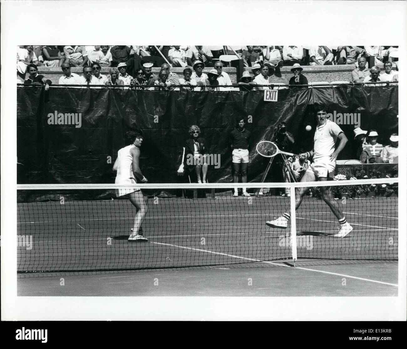 Mar. 02, 2012 - Billie Jean King, Phil Dent, mixed doubles winner U.S. Open, Forest Hill. Stock Photo