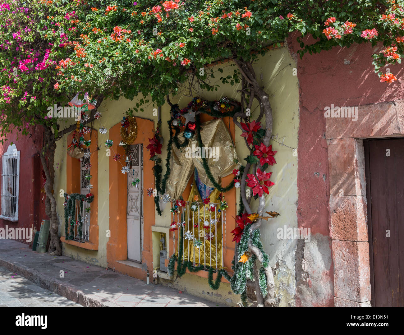 A home in Queretaro Mexico decorated with Christmas holiday Stock Photo