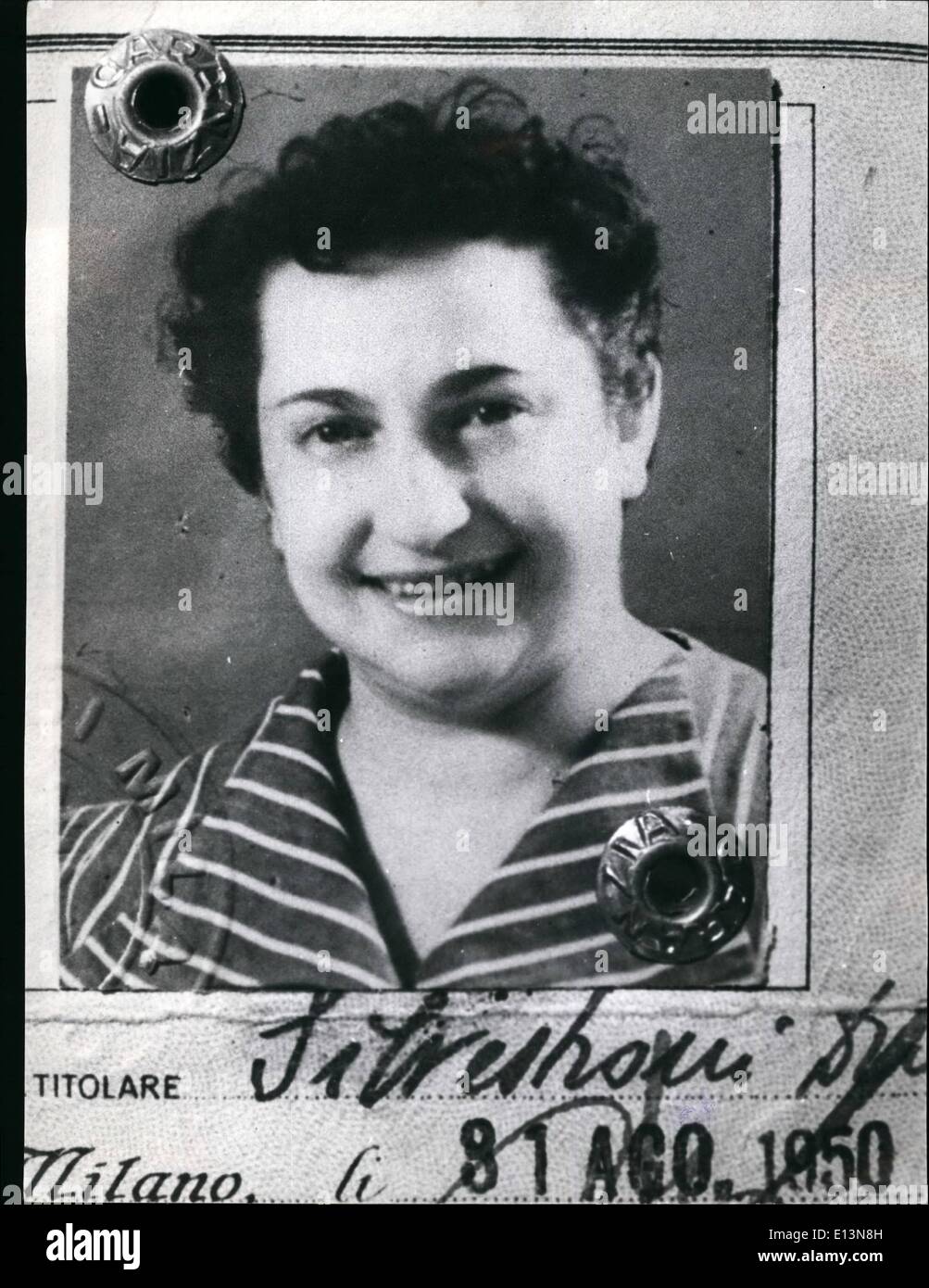 Mar. 22, 2012 - Dina Silvestroni committed suicide with her mother Laura & brother Remo in Nilan, 1962. Stock Photo