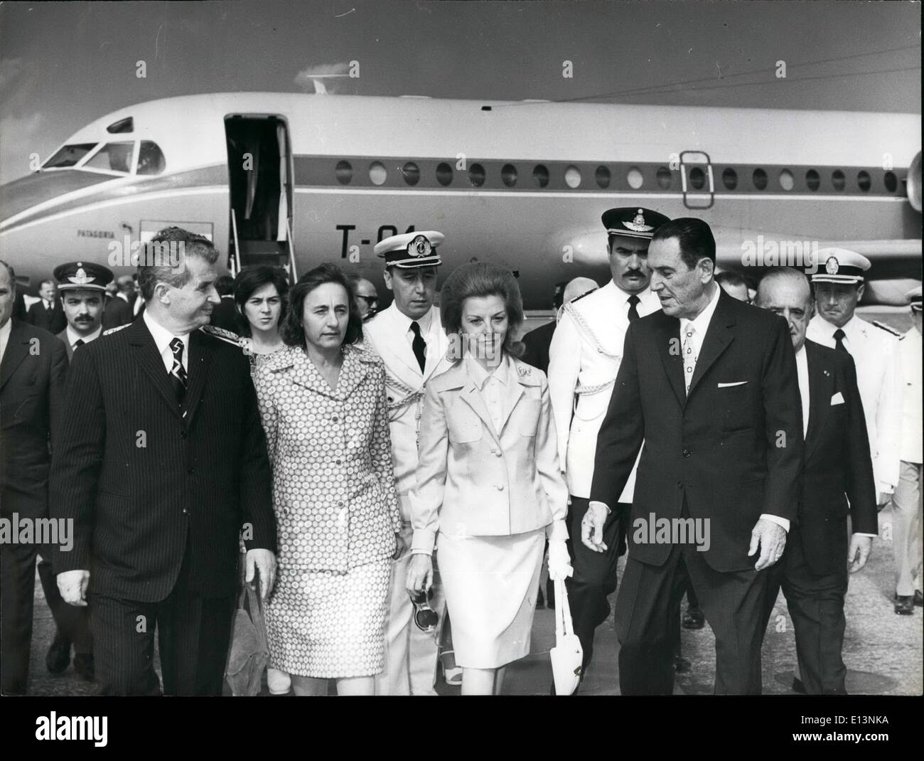 Mar. 22, 2012 - The ''Thing World'' Leaders Passing Review: Buenos Aires, Argentina, March 7th 1974. Another country the so called policy of the ''third world'' is now on official visit it in Argentina. It is Rumanian's President Nicolese Ceause and his wife lleona who are actually in Argentina groverned by its new policy of the ''justicialismo'', country who enters always were in contact with the not traditional economical and political nations Stock Photo
