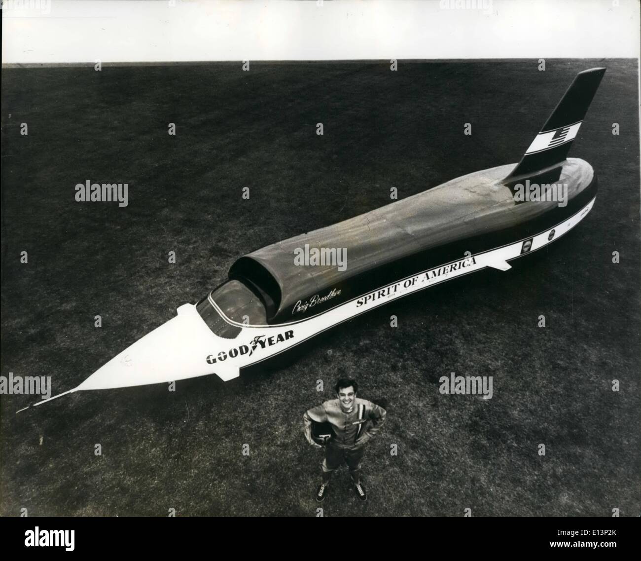 Mar. 22, 2012 - Jet powered car leaves the ground at 600 M.P.H.: World's fastest car, ''Spirit of America-Sonic I'', piloted by Stock Photo