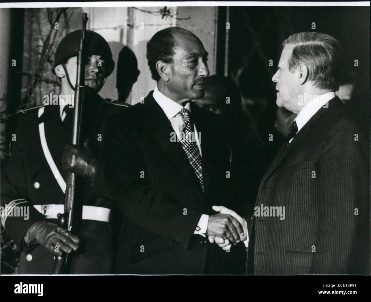Mar. 22, 2012 - State Visit of The Egypt State-President Anwar El Sadat In West-Germany After the signing of the peace-treaty between Egypt and Israel with the Israel Prime Minister Begin, at march 26th 1979 in Washington/USA, the Egypt State-President Anwar el Sadat made a intermediate-station from march 29th to 30th 1979 in Bonn/West-Germany. Themes of the talks with Federal President Walter Scheel and Federal Chancellor Helmut Schmidt where the possibilities of the engagement of West-Germany and the Europe Society at the development of the peace in the Near East Stock Photo