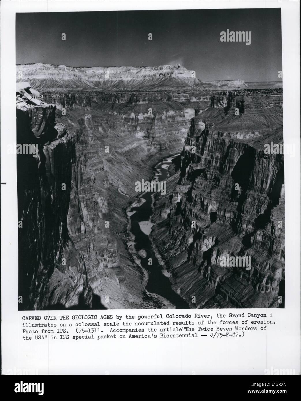 Mar. 27, 2012 - Carved Over The Geologic Ages by the powerful Colorado River, the Grand Canyon illustrates on a colossal scale the accumulated results of the forces of erosion. Stock Photo