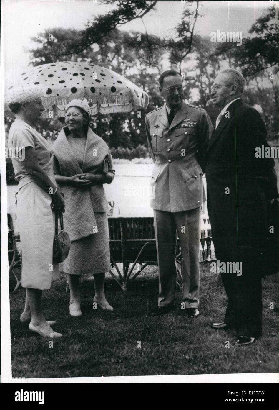 Mar. 27, 2012 - Israel President In Holland. Mr. Issac Ben Zwi, President of Israel and his wife, were received at the Palace ''Huis Ten Bosch'' at the Hague, by Queen Juliana and Prince Bernhard. Photo Shows:- Queen Juliana and Prince Bernhard seen with President Ben Zwi (right), and his wife in the grounds of the Palace yesterday. Stock Photo