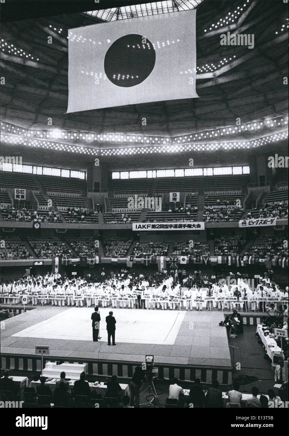 Mar. 27, 2012 - International Amateur Karate Federation Second world Championship The second world Championship was held recently in Tokyo's Budokan (July 2. 1977) with participation from 18 countries. After a very lively contest the Japanese carried off the first place with West Germany close behind and Great Britain taking third place. Photo 5 The opening Ceremony. Stock Photo