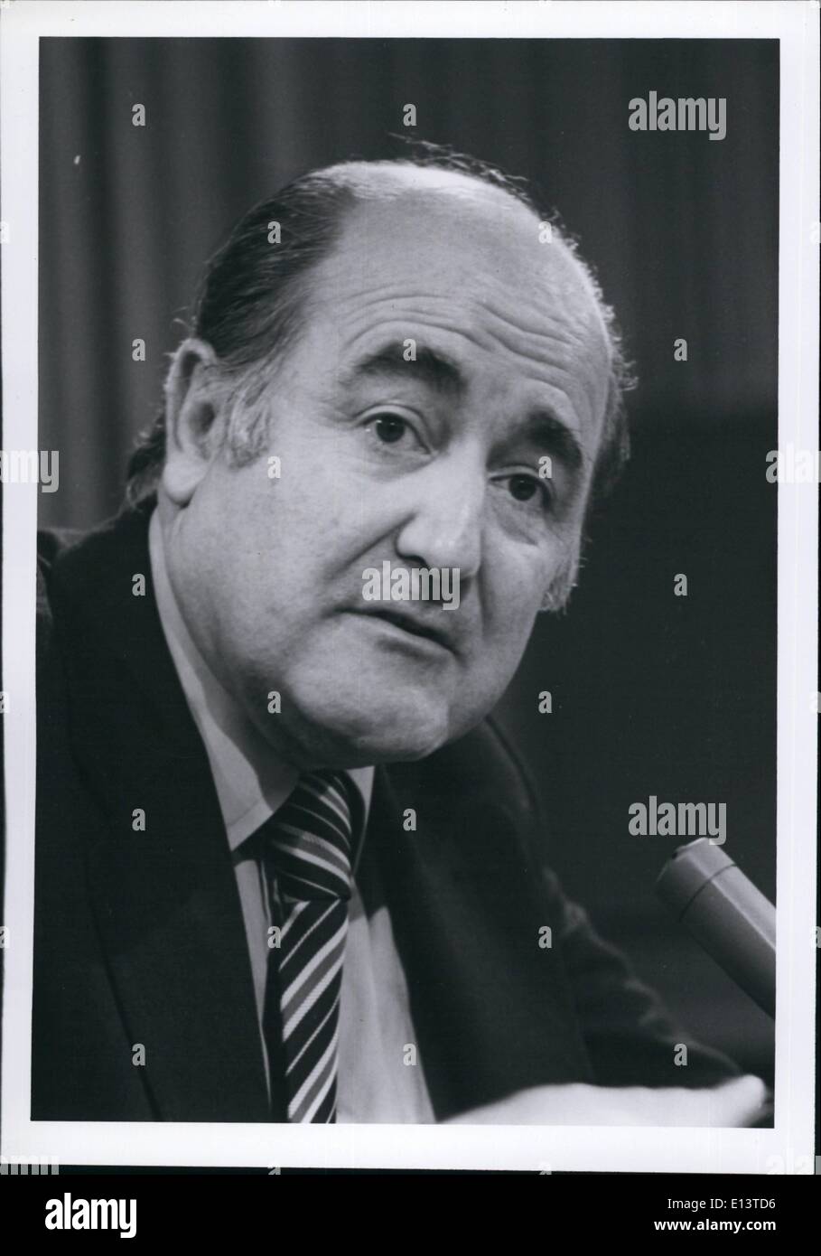 Mar. 27, 2012 - Alejandro Orfila: Secretary General of the Organization of American States (OAS) at a press conference at the UN, May 18, 1977. His name was mentioned with other Argentine politicians connected with a aluminum plant financial scandal in Argentina. Stock Photo