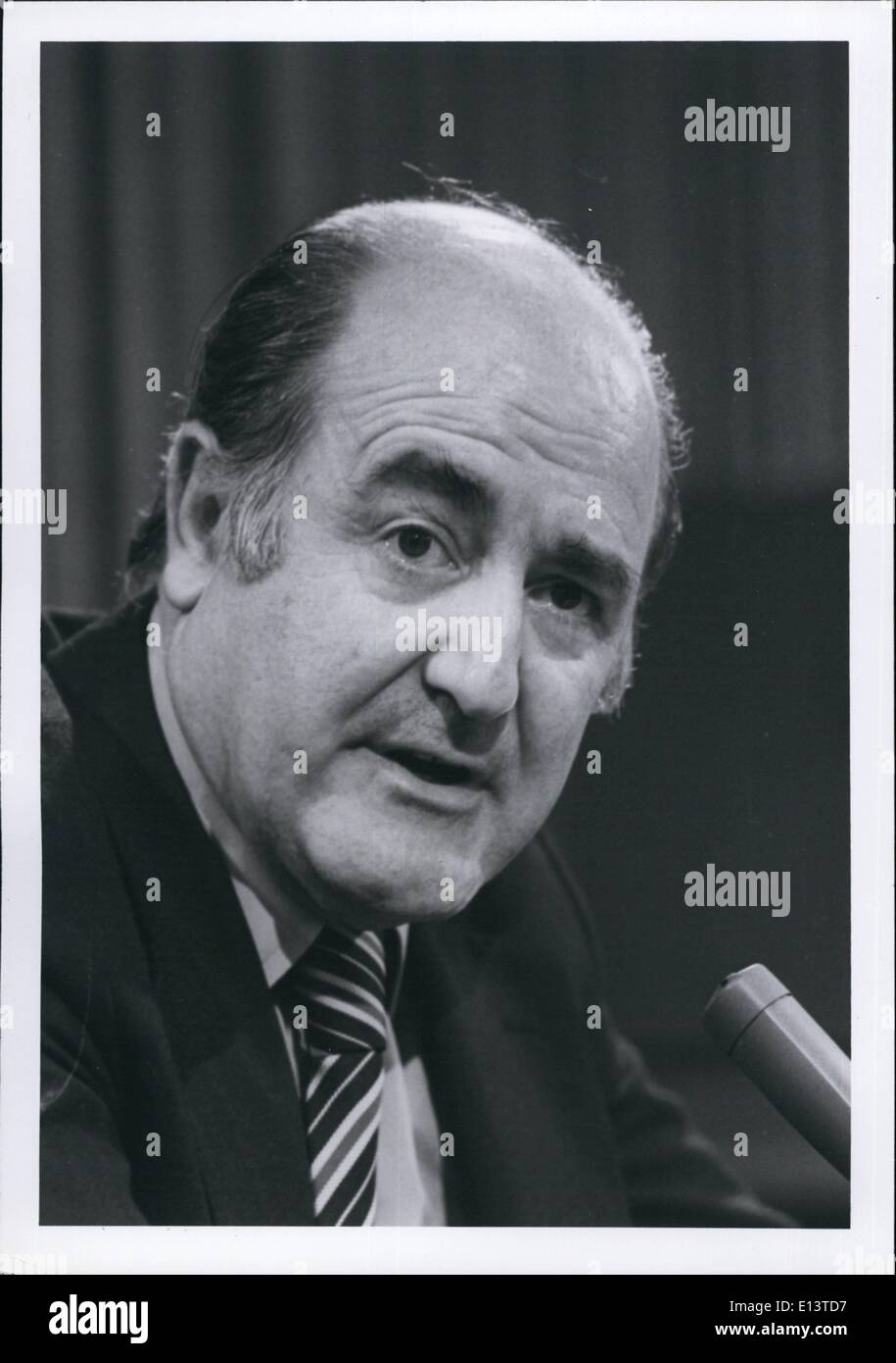 Mar. 27, 2012 - Alejandro Orfila: Secretary General of the Organization of American States (OAS) at a press conference at the UN, May 18, 1977. His name was mentioned with other Argentine politicians connected with a aluminum plant financial scandal in Argentina. Stock Photo