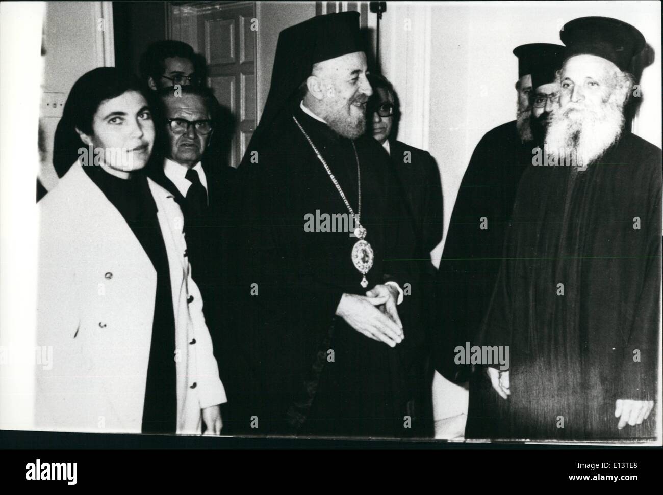 Mar. 27, 2012 - The priest of our picture, when he arrived from his village where he persecuted and thrashed, he went directly to the Archbishopric and wished ''Many returns''. His name is Father Michael Charalambos, 64-years-old, who said mass at Saint Fotini Church in the occupied village of Aghios Andrinicos of Carpassia district. Father Michael has been repeatedly beaten by the Turkish soldiers who completely sacked Saint Fotini's Church Stock Photo