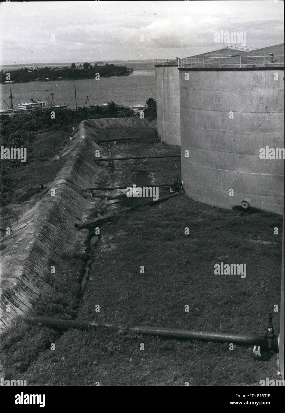Mar. 27, 2012 - The oil storage tanks at Sorong, Dutch New Guinea. Stock Photo