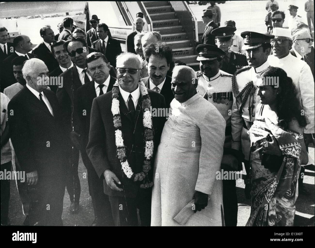 Mar. 27, 2012 - Chairman of the President of the Supreme Sovietof USSR Mr. N.V. Podgorny seen with President V.V. Giri of India Stock Photo