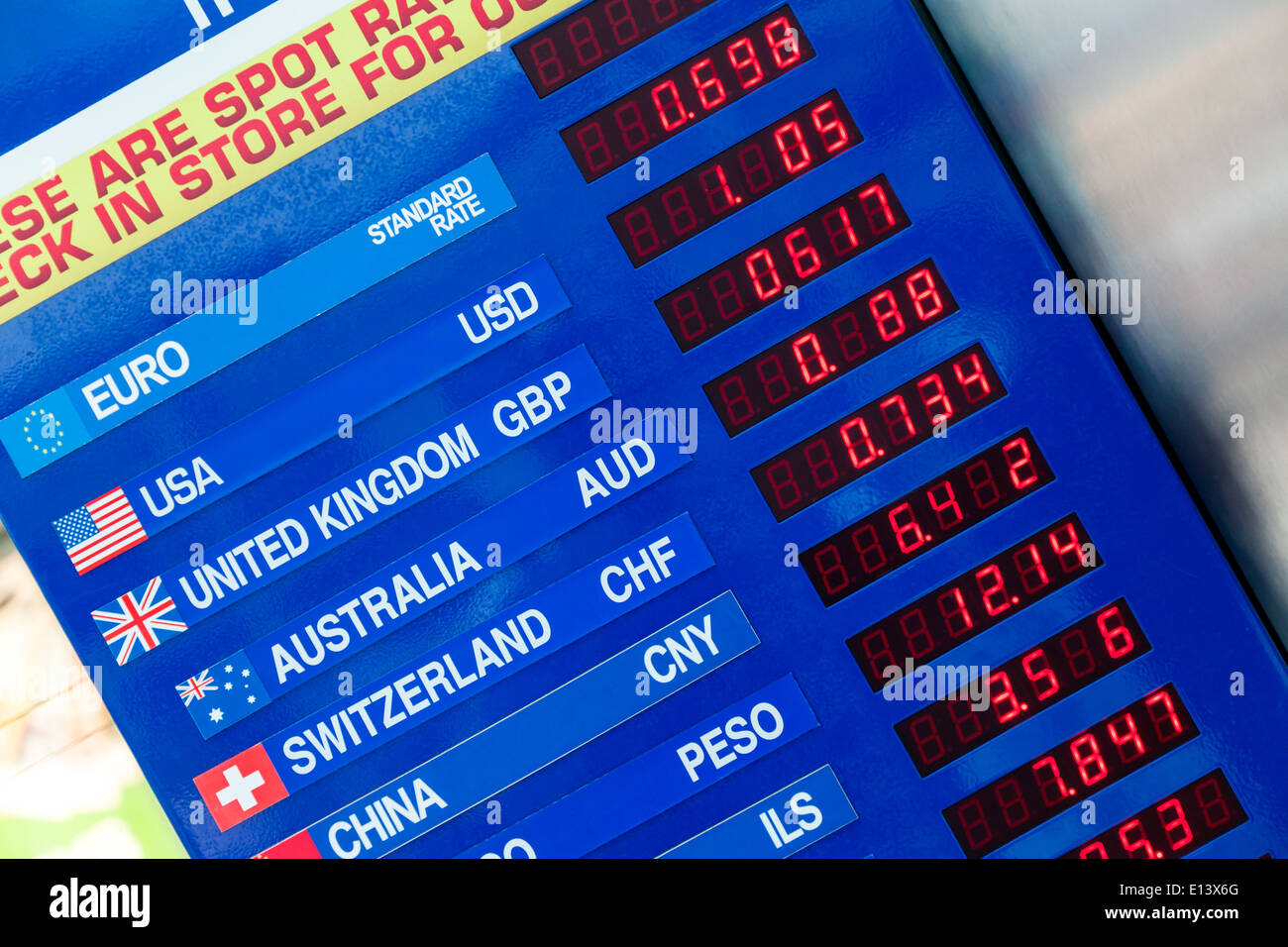 Close-up of a currency exchange board Stock Photo