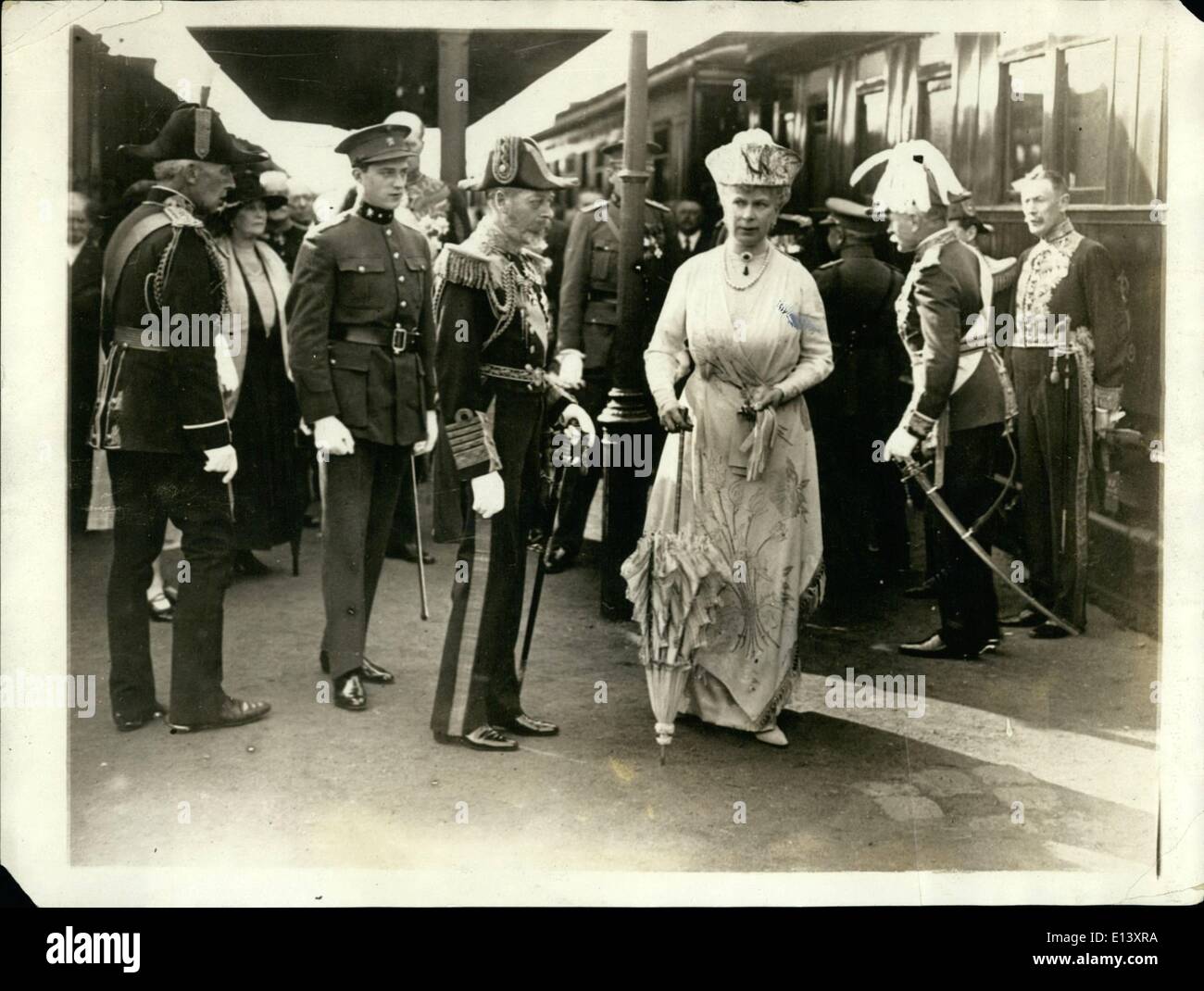 Mar. 27, 2012 - English Rulers visit Belgium: King George and Queen Mary arriving at Brussels. They were met by the Duke of Brabant of Belgium ( left ) at the train. Stock Photo